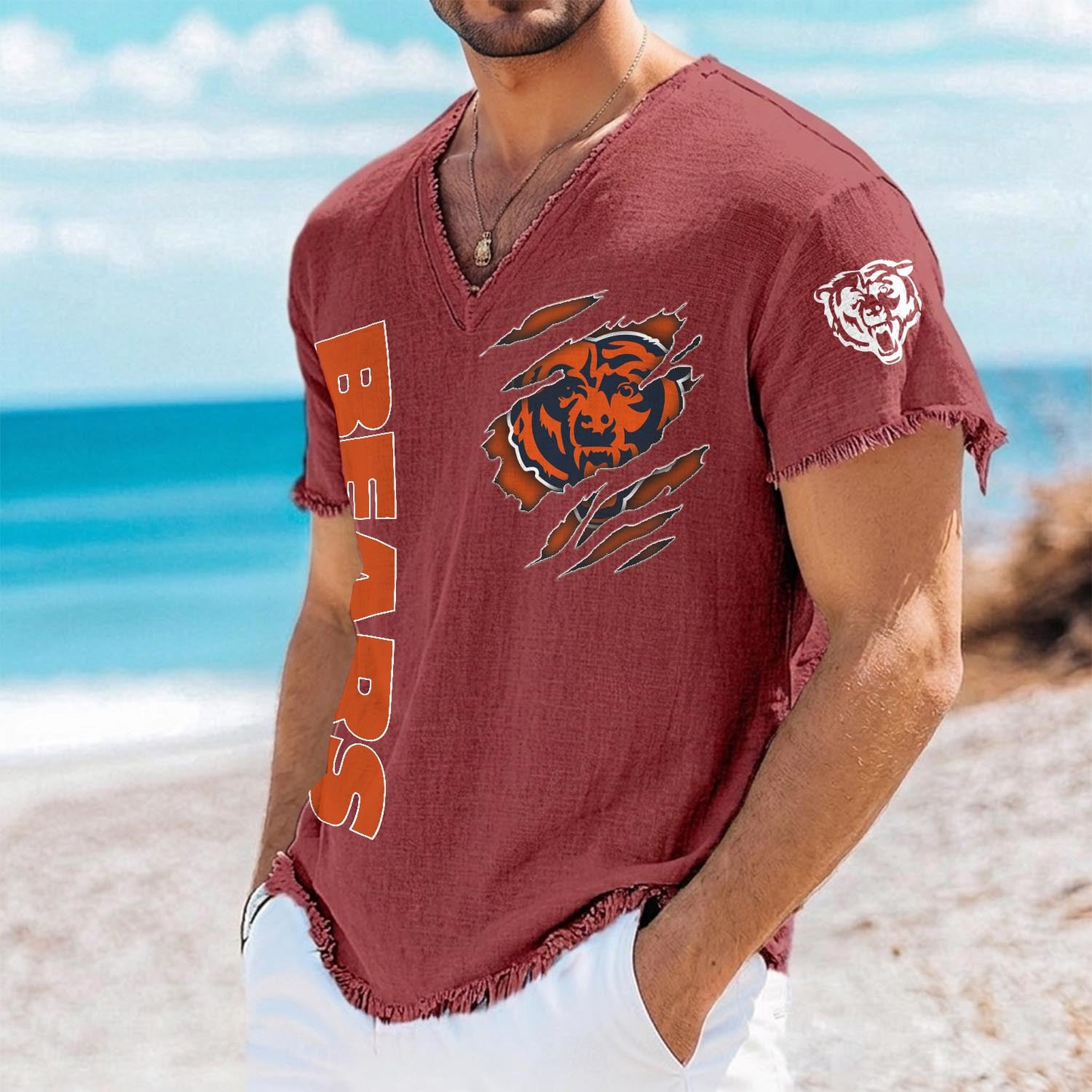 CHI x NFL V-Neck Linen Beach Shirt 1905 DatND DVT