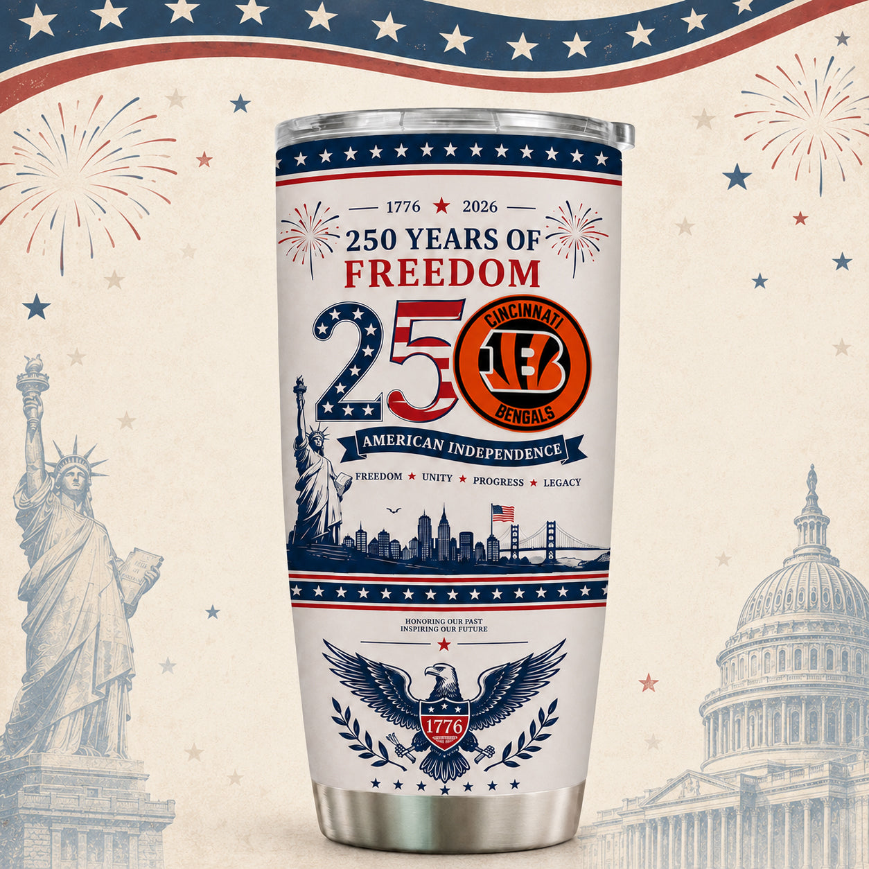 CIN x NFL 250th Anniversary Special Tumbler for Football Fans 170626
