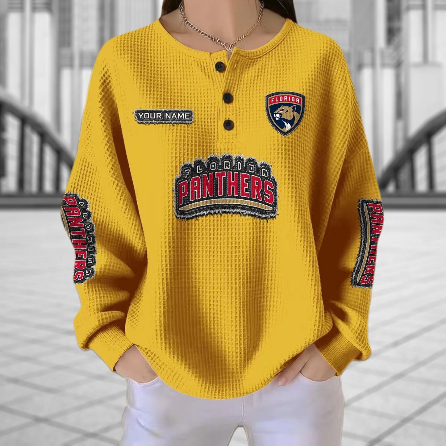 FLA x NHL Personalized Waffle Knit Henley Sweatshirt 2005 DatND DVT