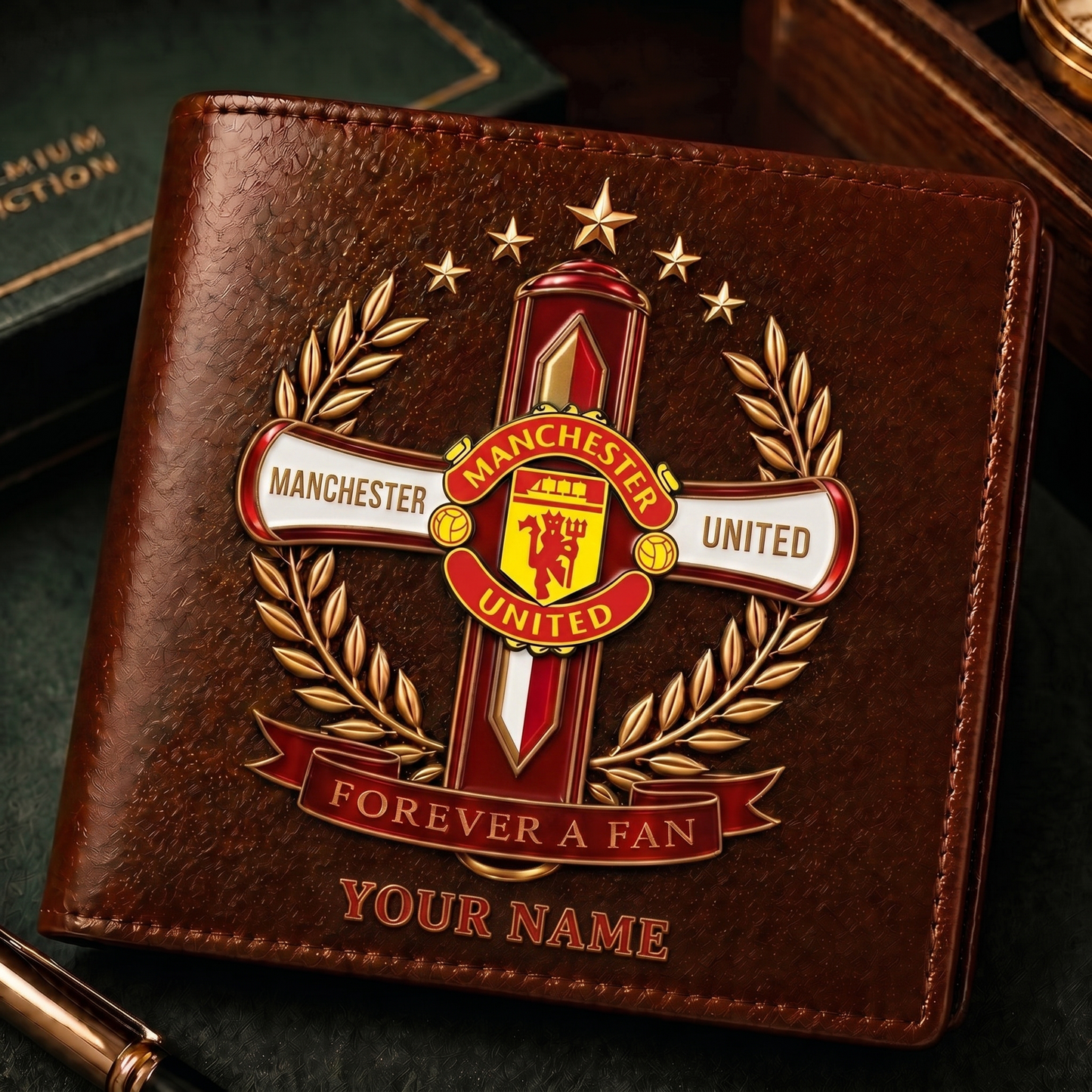 MU x EPL Cross Men Leather Wallet Custom Any Name Gifts 230626