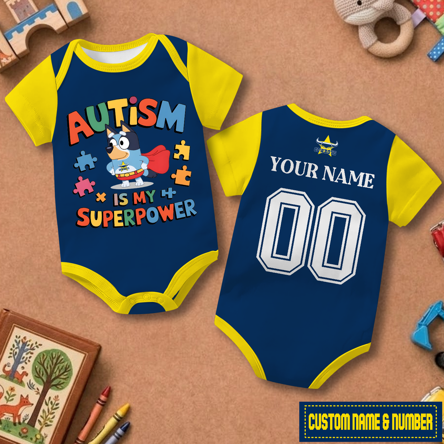 NQL x NRL Custom Name & Number Baby Romper DATND TANTD