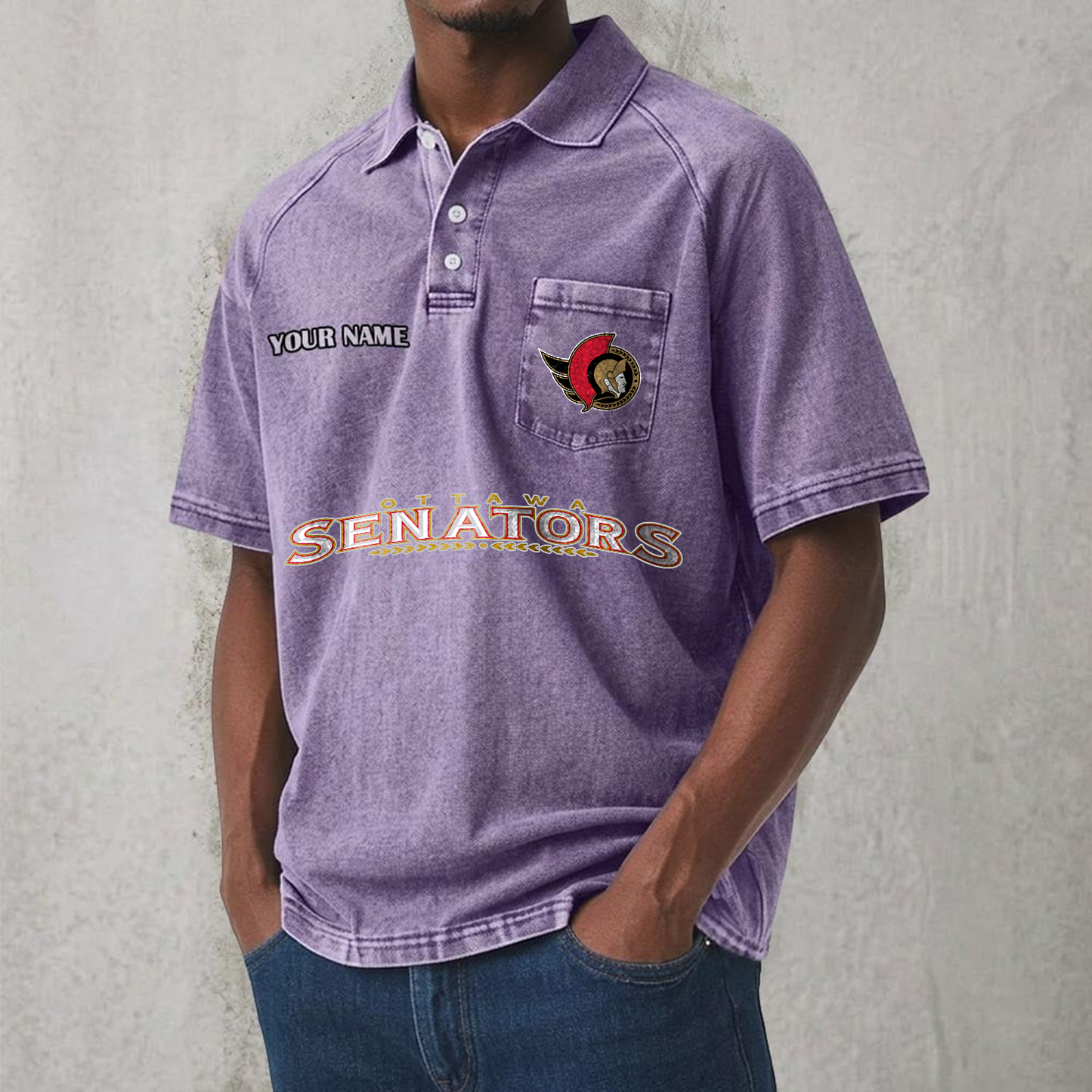 OTT x NHL Men's Distressed Turn-Down Collar Polo DATND TANTD 250526