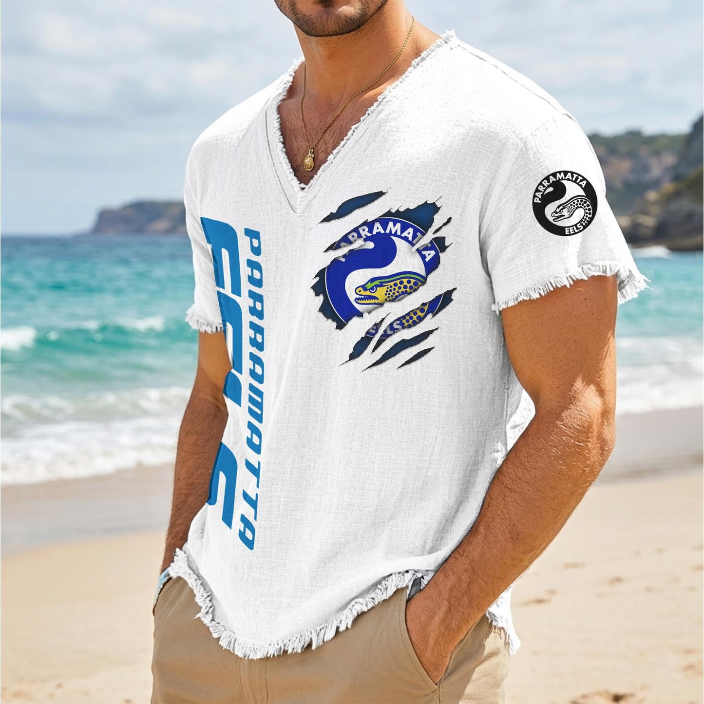 PAR x NRL V-Neck Linen Beach Shirt 1905 DatND DVT