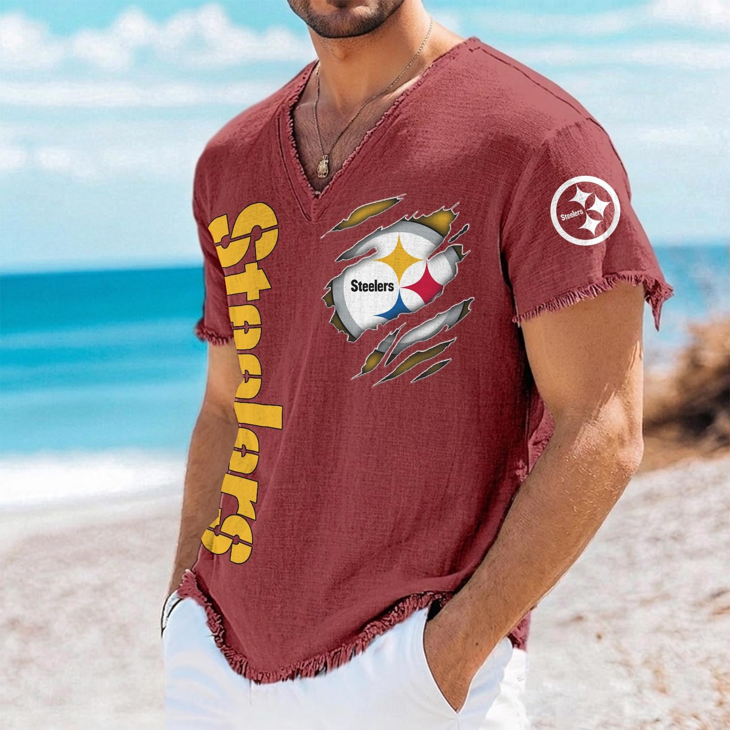 PIT x NFL V-Neck Linen Beach Shirt 1905 DatND DVT