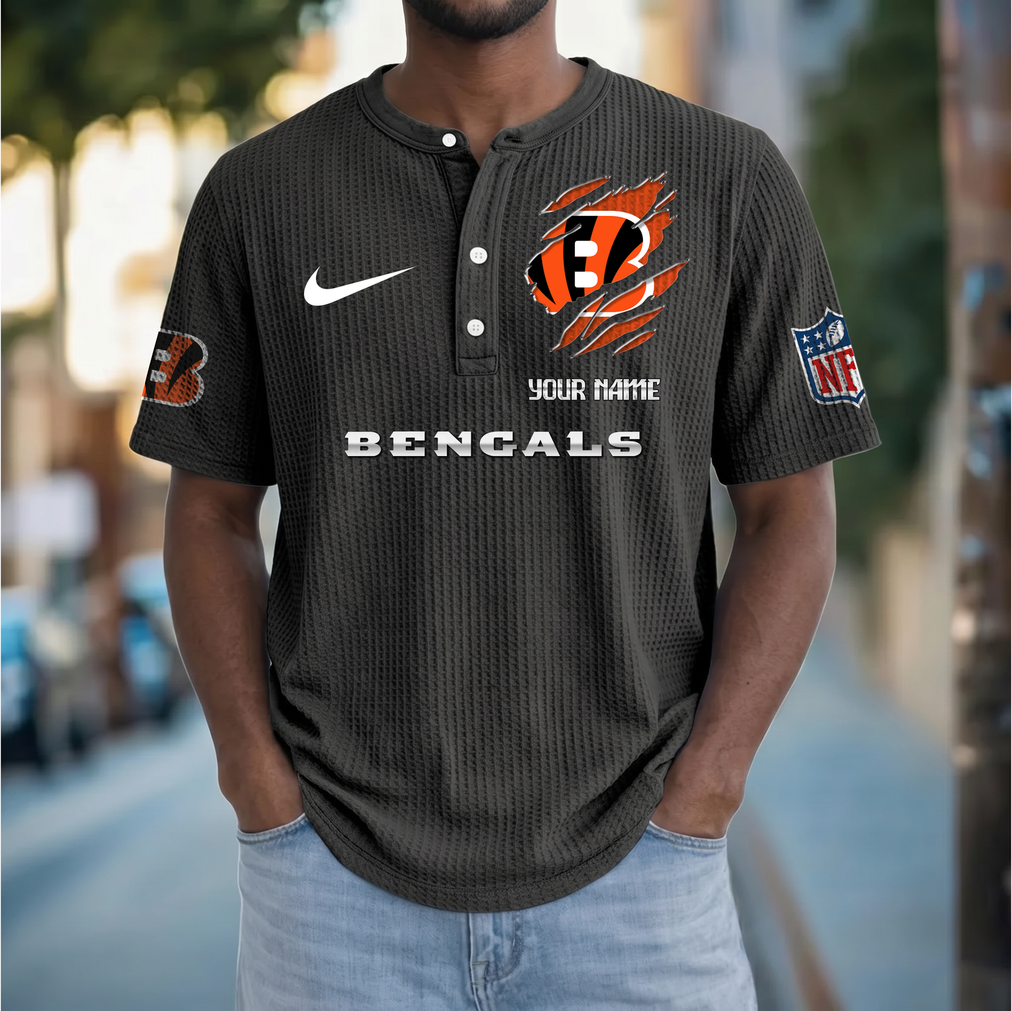 PREMIUM NFL X CIN Crew neck button Henry Shirt Limited Editions NDT VHM 230426