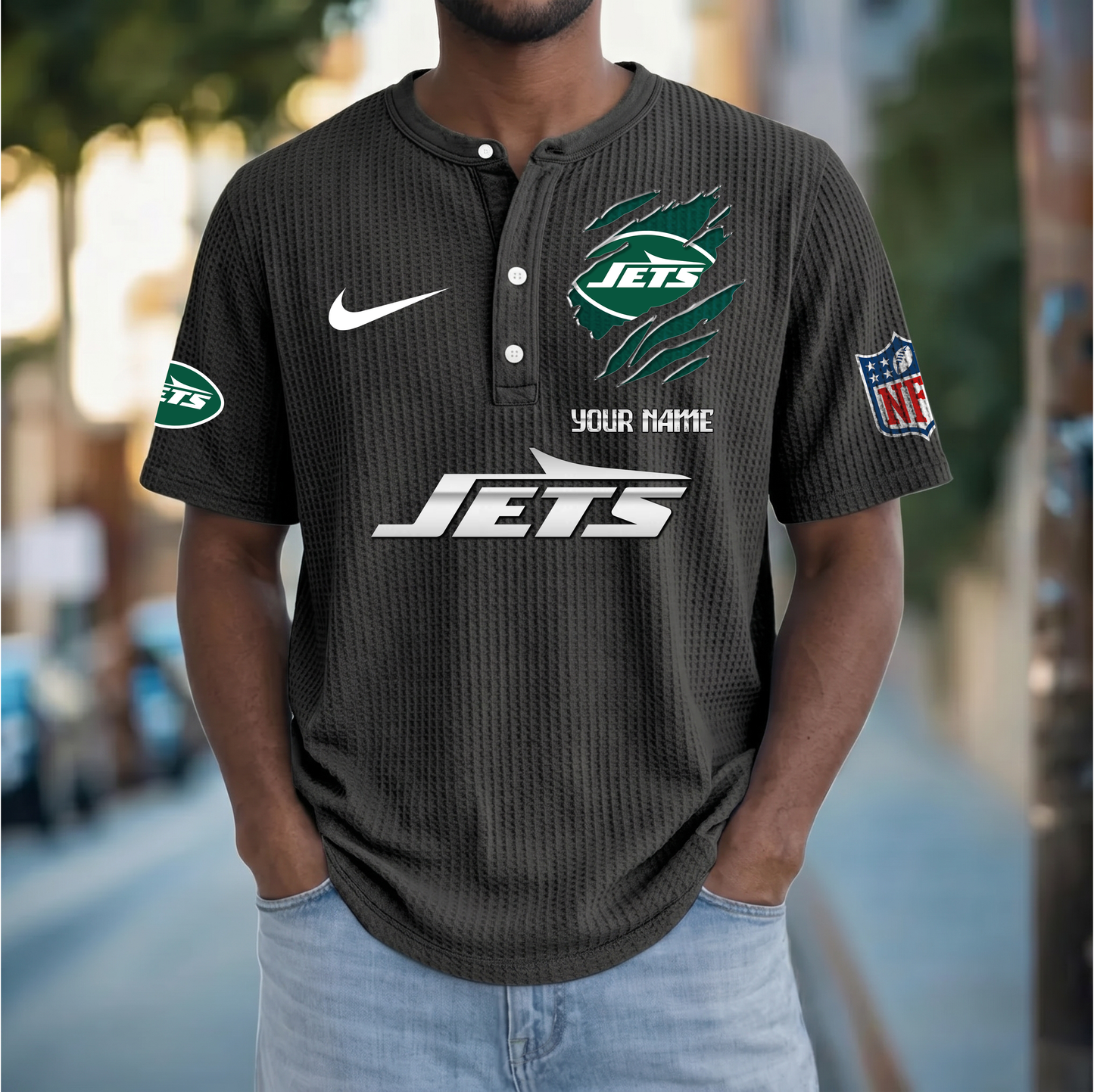 PREMIUM NFL X NYJ Crew neck button Henry Shirt Limited Editions NDT VHM 230426