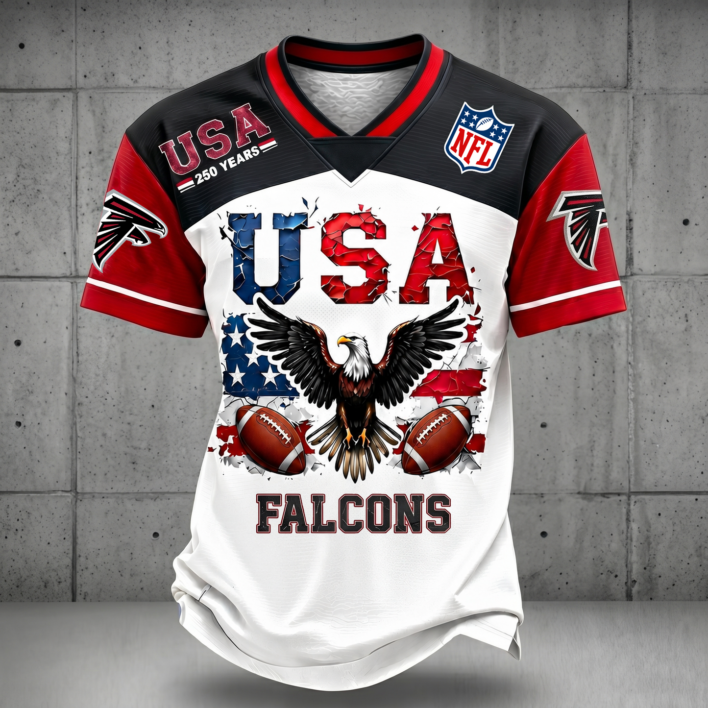 PREMIUM NFL x AF 250TH Anniversary LUXURY V-Neck PATCHWORK T- Shirt 220626