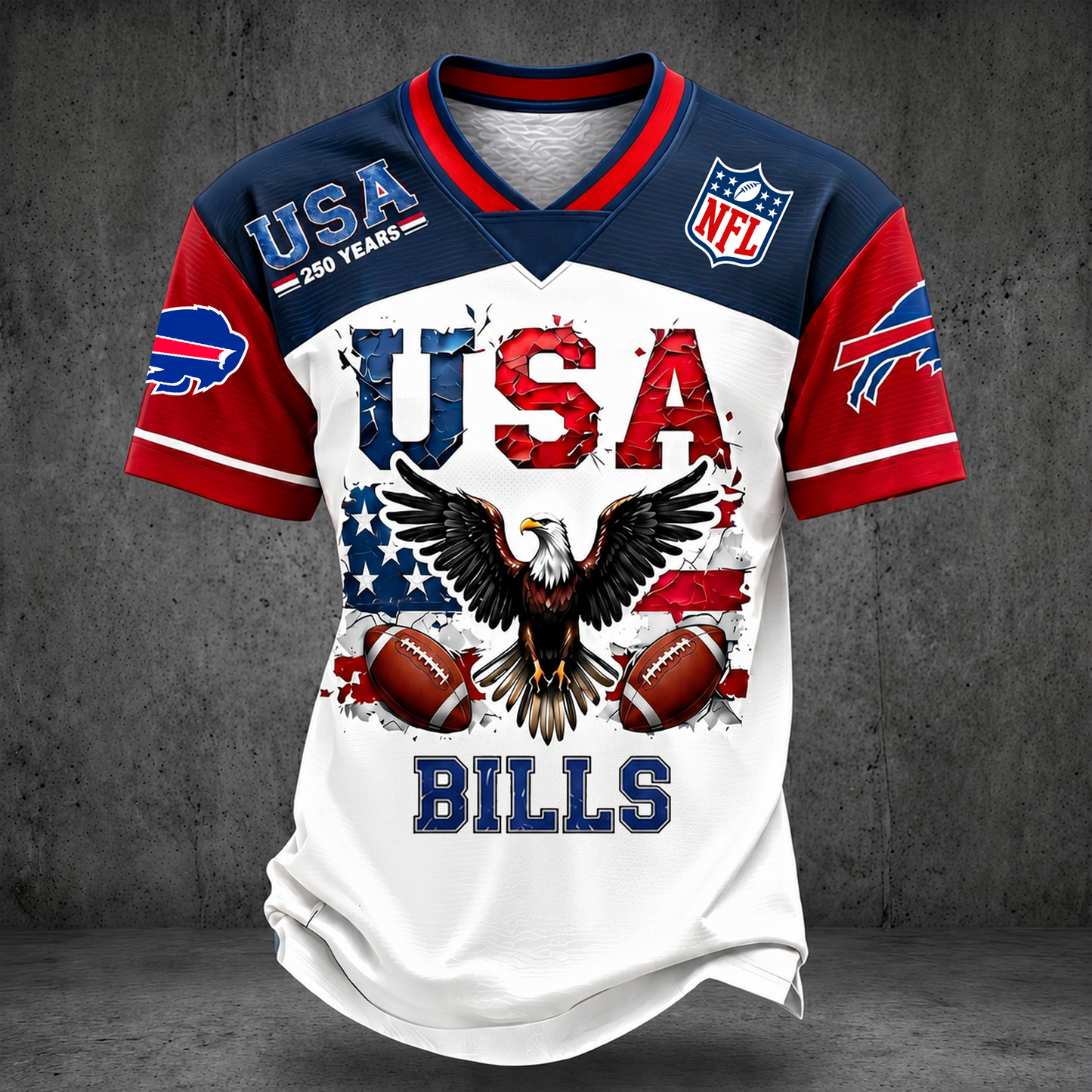 PREMIUM NFL x BB 250TH Anniversary LUXURY V-Neck PATCHWORK T- Shirt 220626