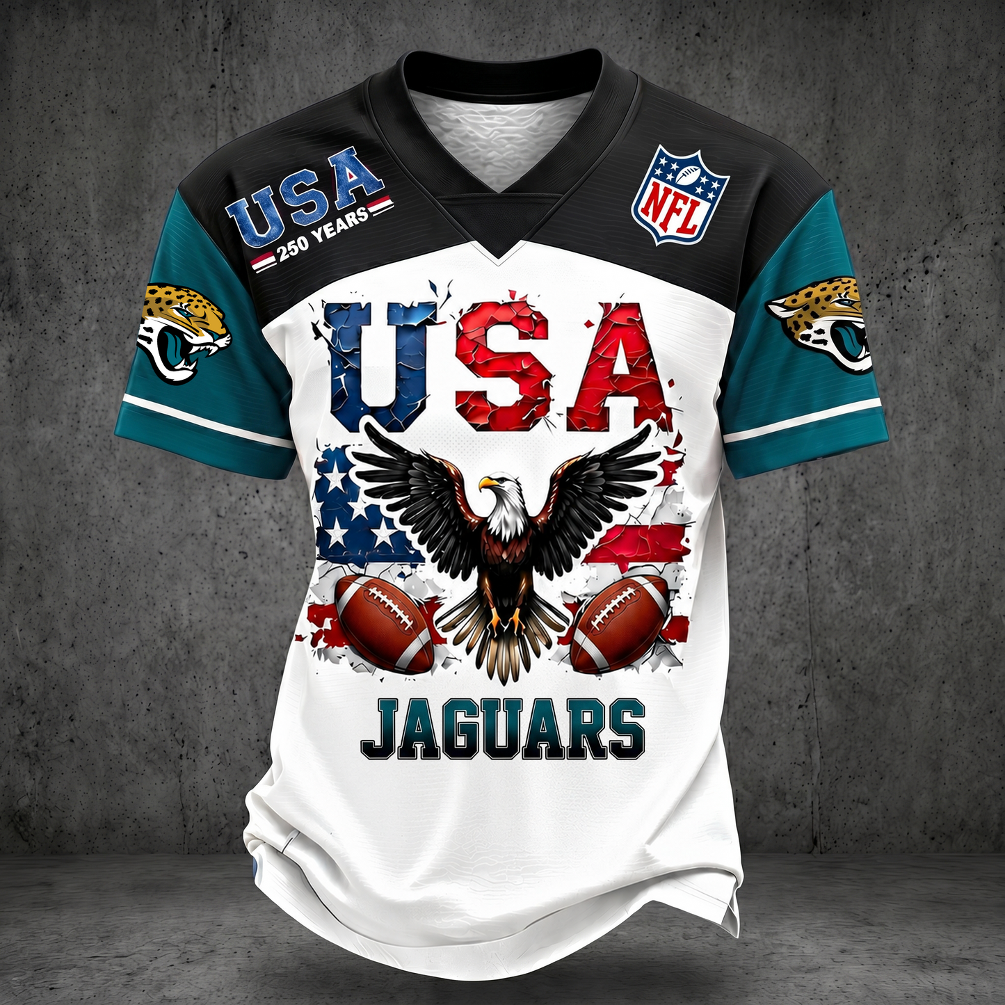 PREMIUM NFL x JJ 250TH Anniversary LUXURY V-Neck PATCHWORK T- Shirt 220626