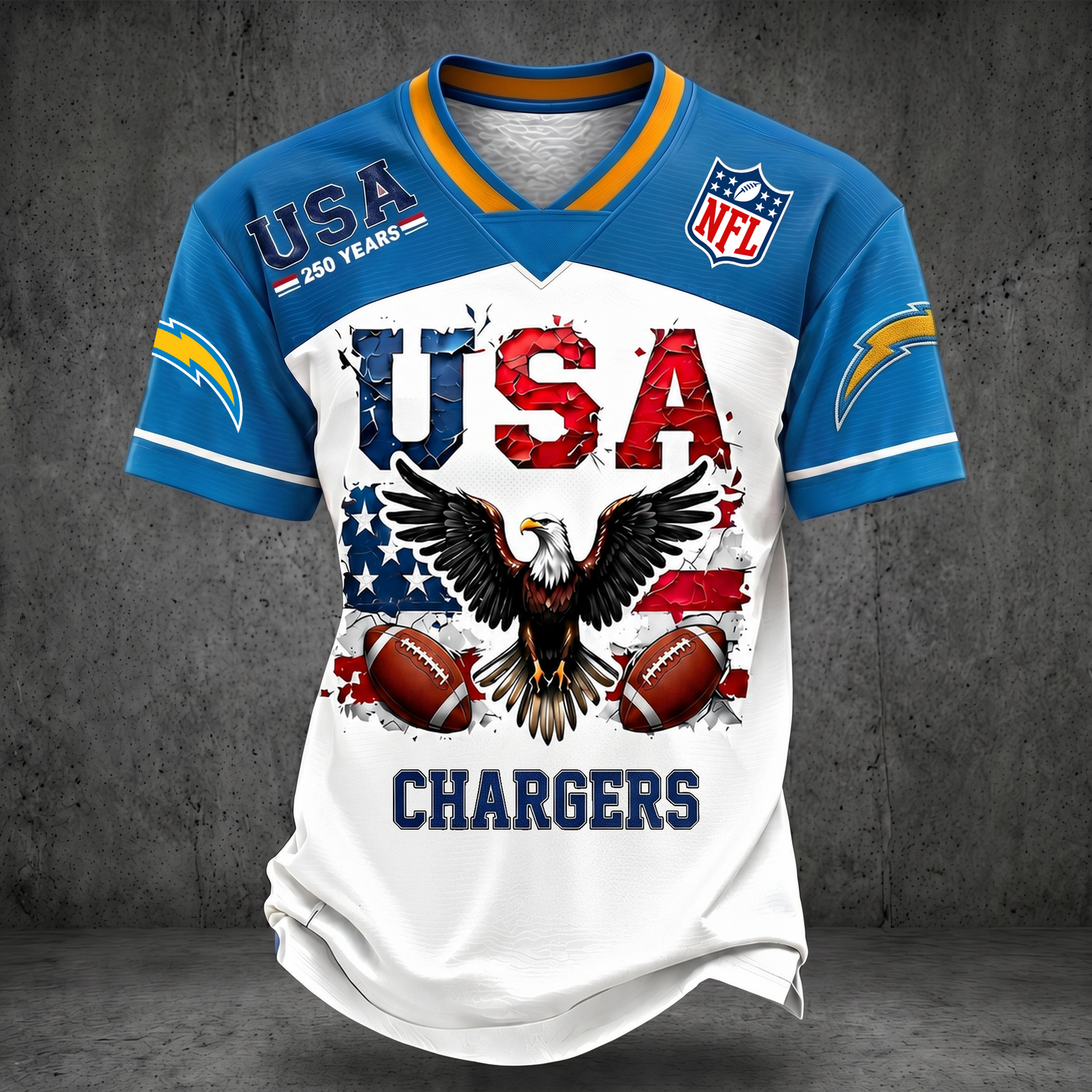PREMIUM NFL x LAC 250TH Anniversary LUXURY V-Neck PATCHWORK T- Shirt 220626