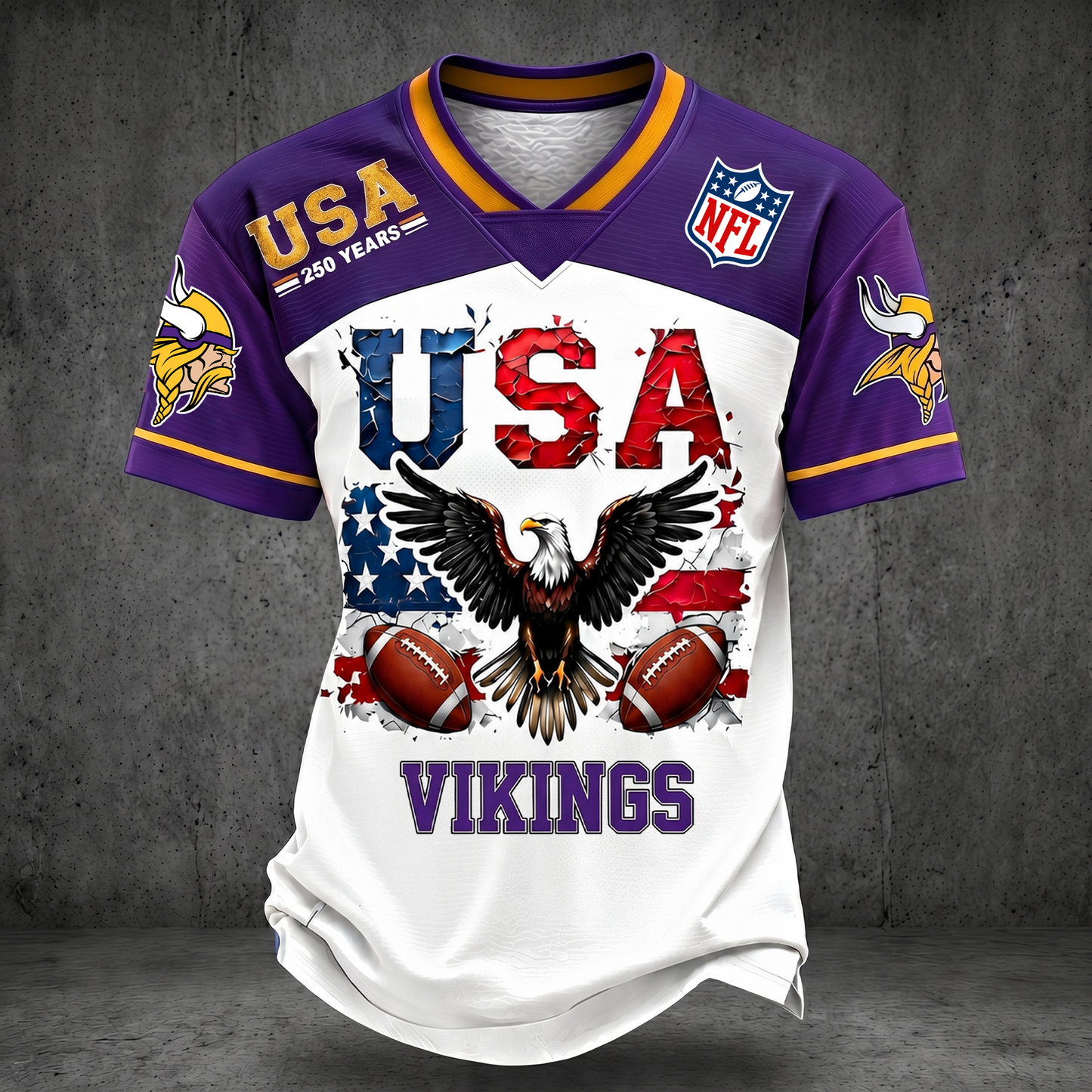 PREMIUM NFL x MV 250TH Anniversary LUXURY V-Neck PATCHWORK T- Shirt 220626