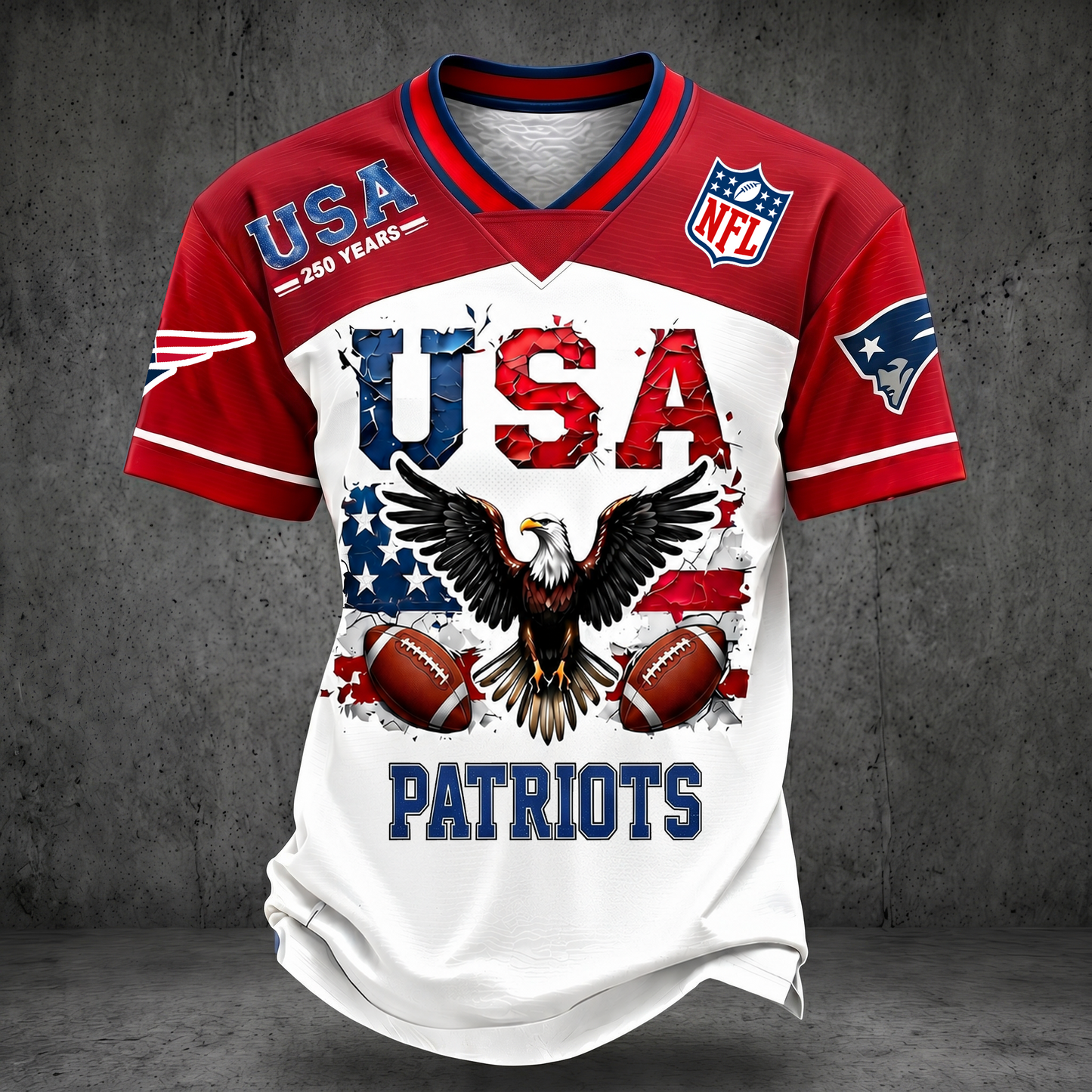 PREMIUM NFL x NEP 250TH Anniversary LUXURY V-Neck PATCHWORK T- Shirt 220626