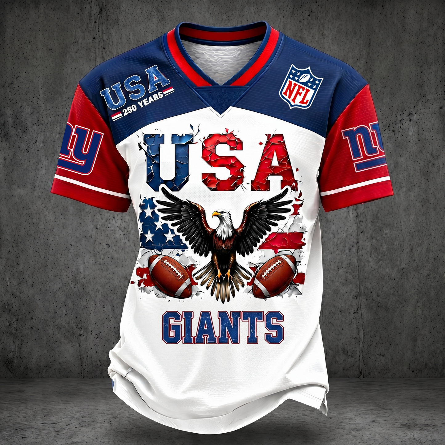 PREMIUM NFL x NGY 250TH Anniversary LUXURY V-Neck PATCHWORK T- Shirt 220626