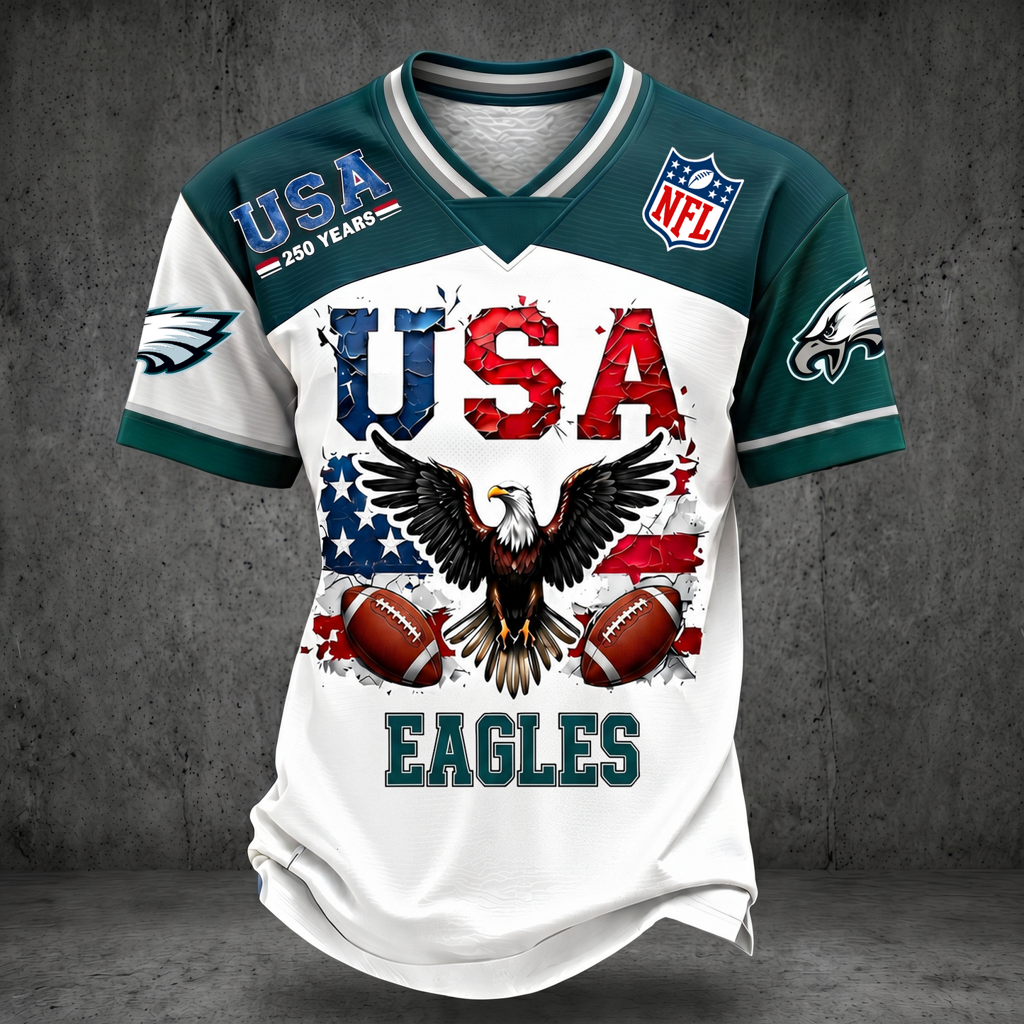PREMIUM NFL x PE 250TH Anniversary LUXURY V-Neck PATCHWORK T- Shirt 220626