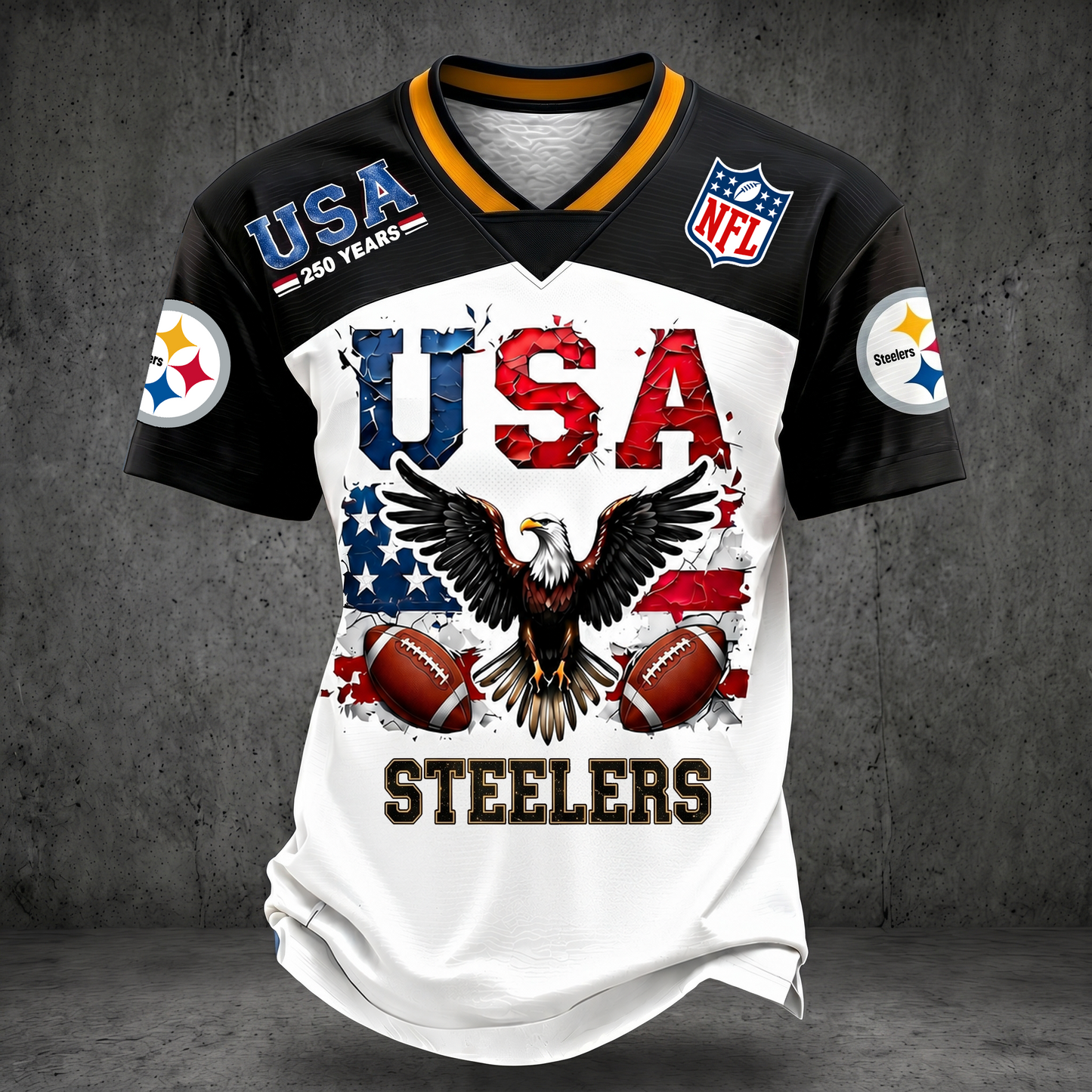 PREMIUM NFL x PS 250TH Anniversary LUXURY V-Neck PATCHWORK T- Shirt 220626