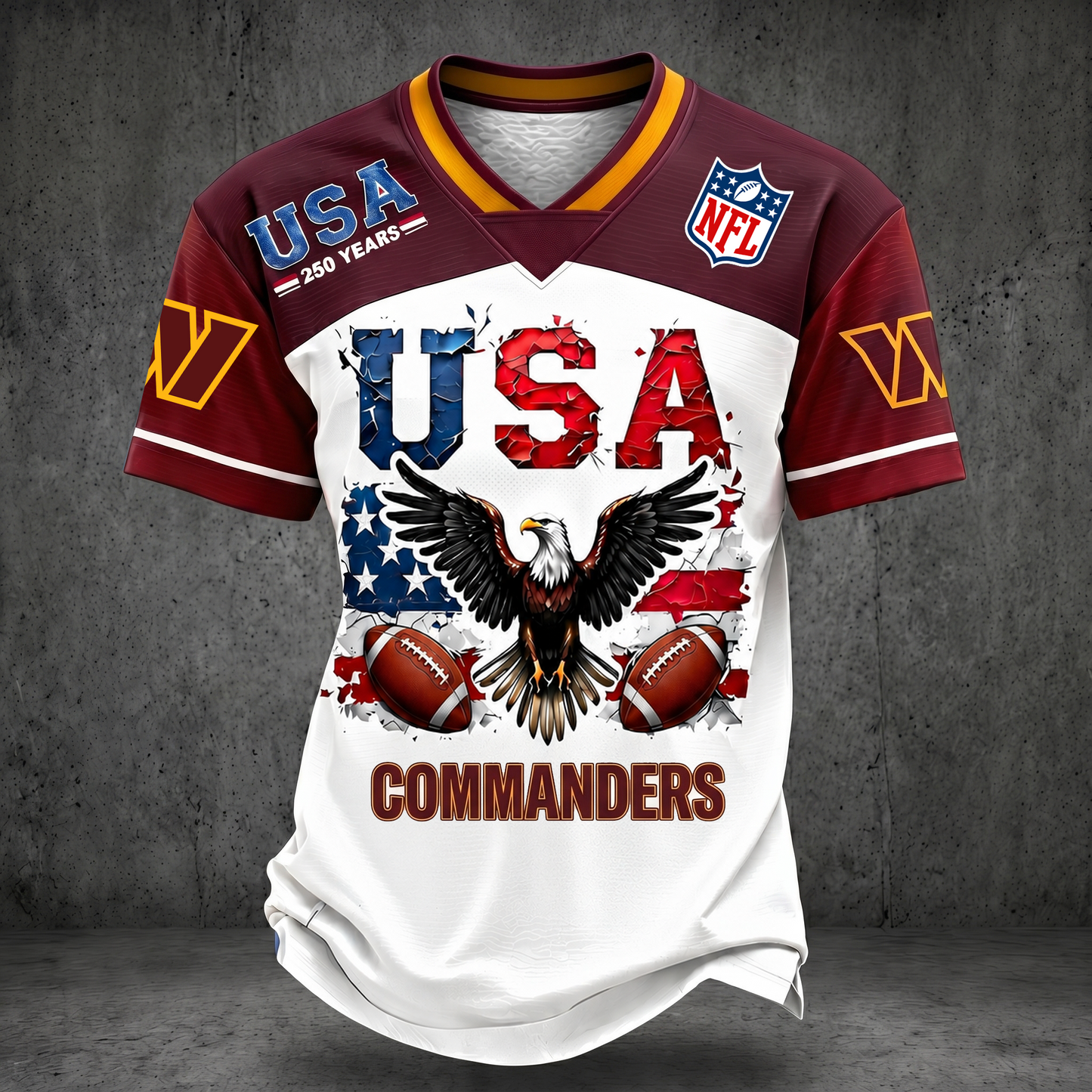 PREMIUM NFL x WC 250TH Anniversary LUXURY V-Neck PATCHWORK T- Shirt 220626
