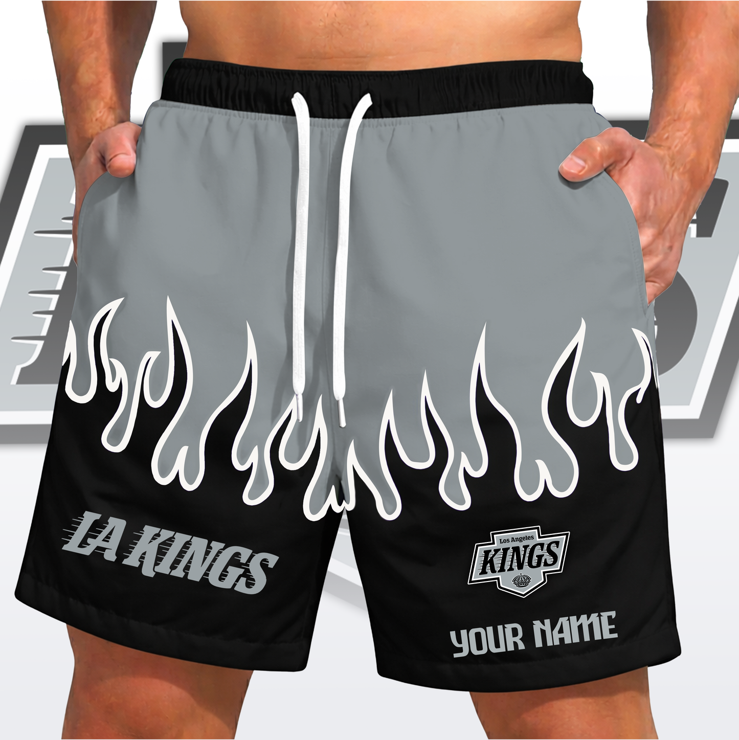 PREMIUM NHL X LAK Fire Flame Short Pants Custom Name Limited Edition NDT VHM 200426