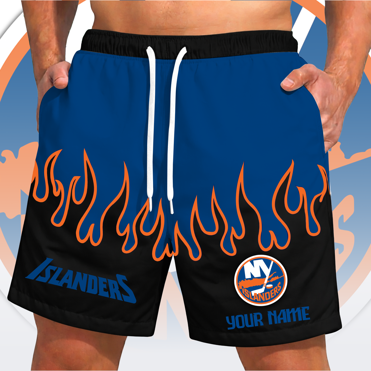 PREMIUM NHL X NYI Fire Flame Short Pants Custom Name Limited Edition NDT VHM 200426