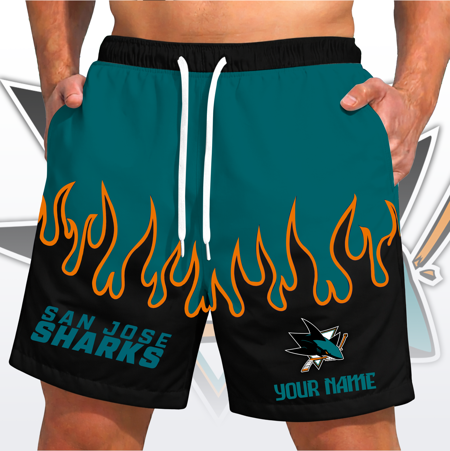 PREMIUM NHL X SJS Fire Flame Short Pants Custom Name Limited Edition NDT VHM 200426