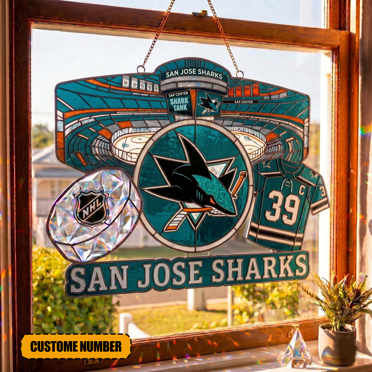 PREMIUM NHL X SJS Suncatcher Custom Number Limited Edition NDT VHM 240426
