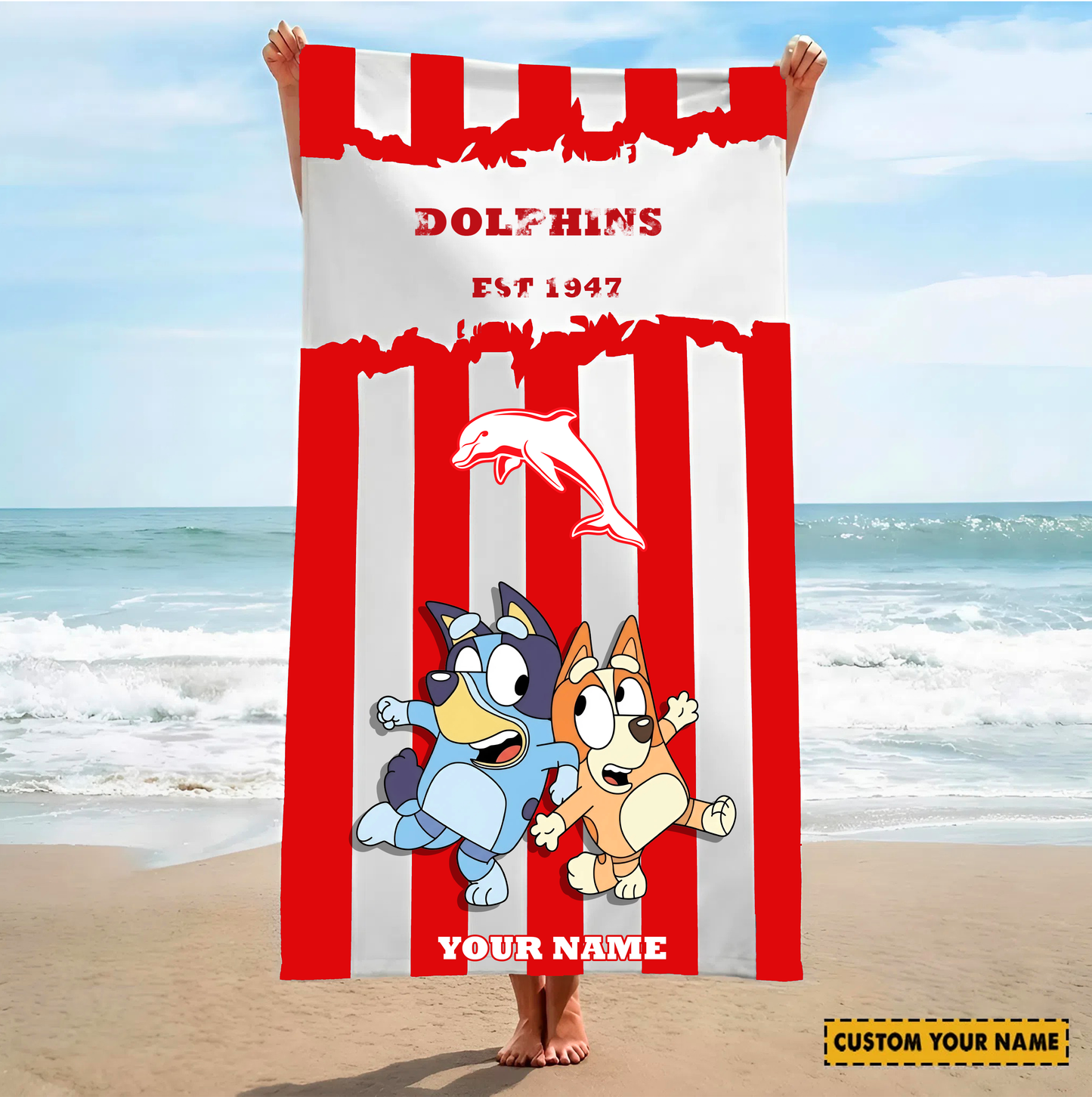 PREMIUM NRL X DOL BLUEY&BINGO Beach Towel Personalized NDT VHM 280326