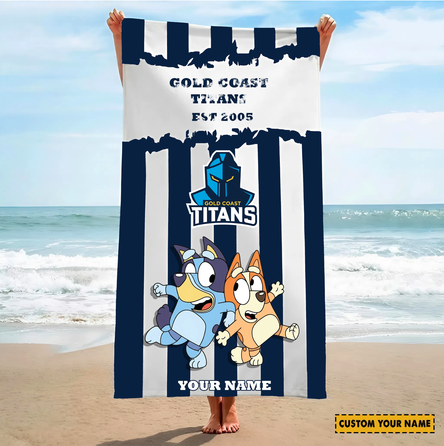 PREMIUM NRL X GCT BLUEY&BINGO Beach Towel Personalized NDT VHM 280326