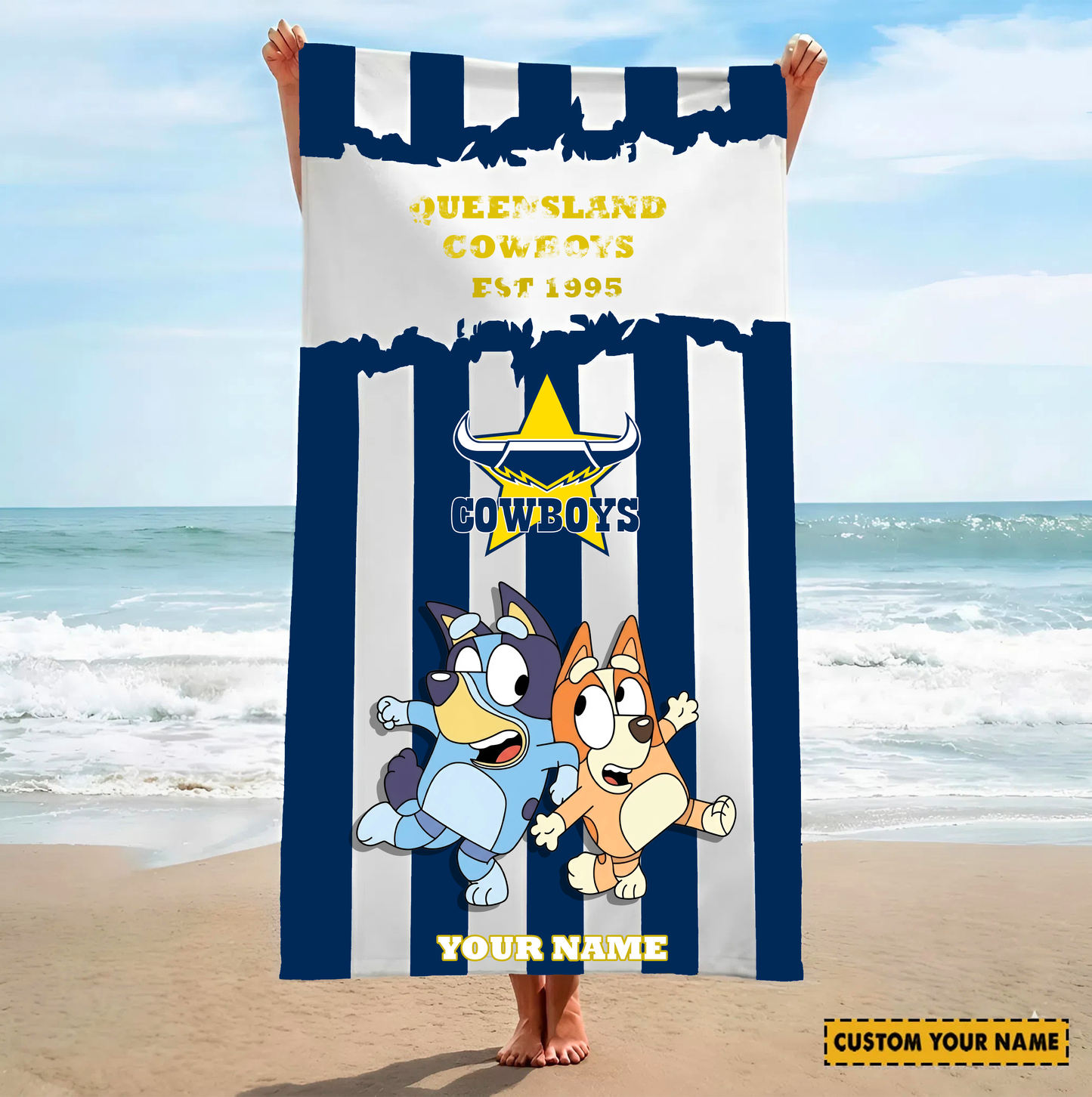 PREMIUM NRL X NQC BLUEY&BINGO Beach Towel Personalized NDT VHM 280326
