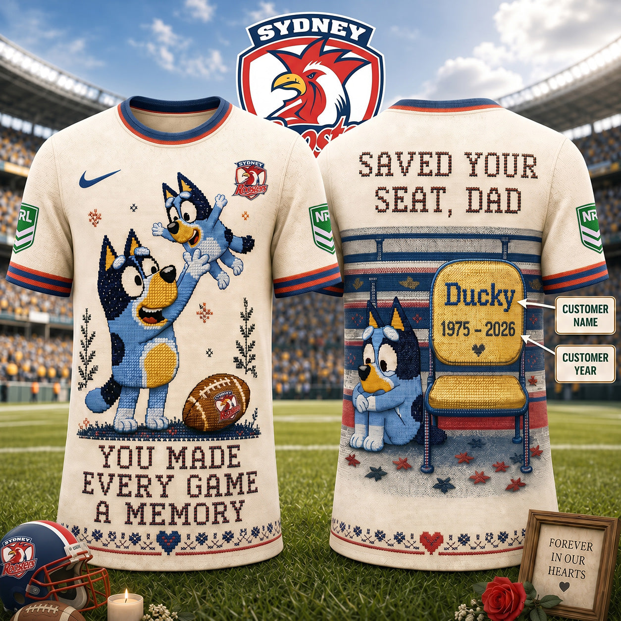 PREMIUM NRL X SR Custom 3D BLUEY Faux-Stitch Dad Memorial Shirt NDT NTN 220526