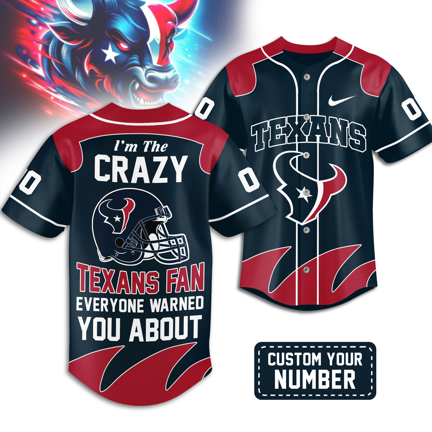 Premium HOU x NFL Crazy Football Fan Personalized Jersey DATND TANTD