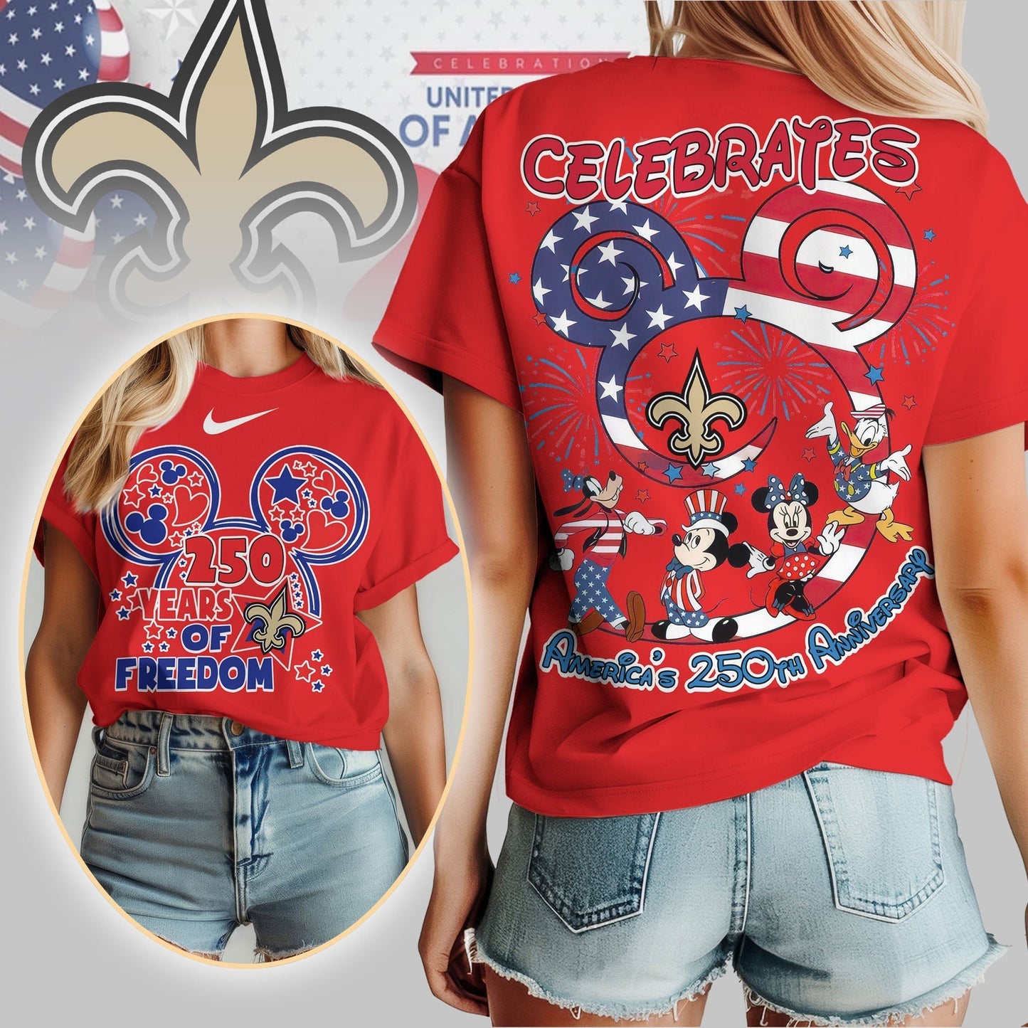 Premium NFL X NOS Mouse Celebrates America 250th Anniversary Women Shirt NDT LVH