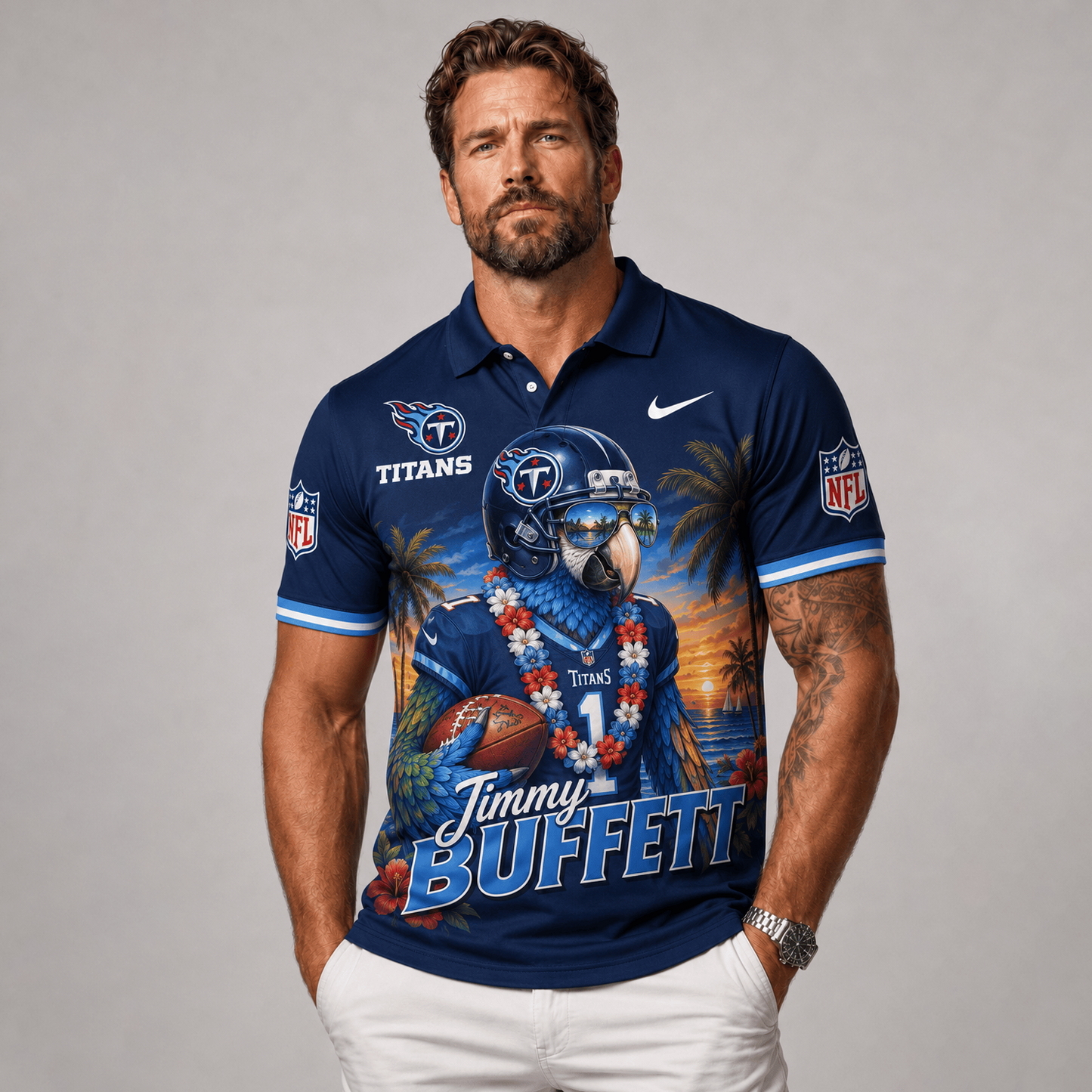 Premium NFL x TEN Tropical Parrot Performance Polo Shirt 180626