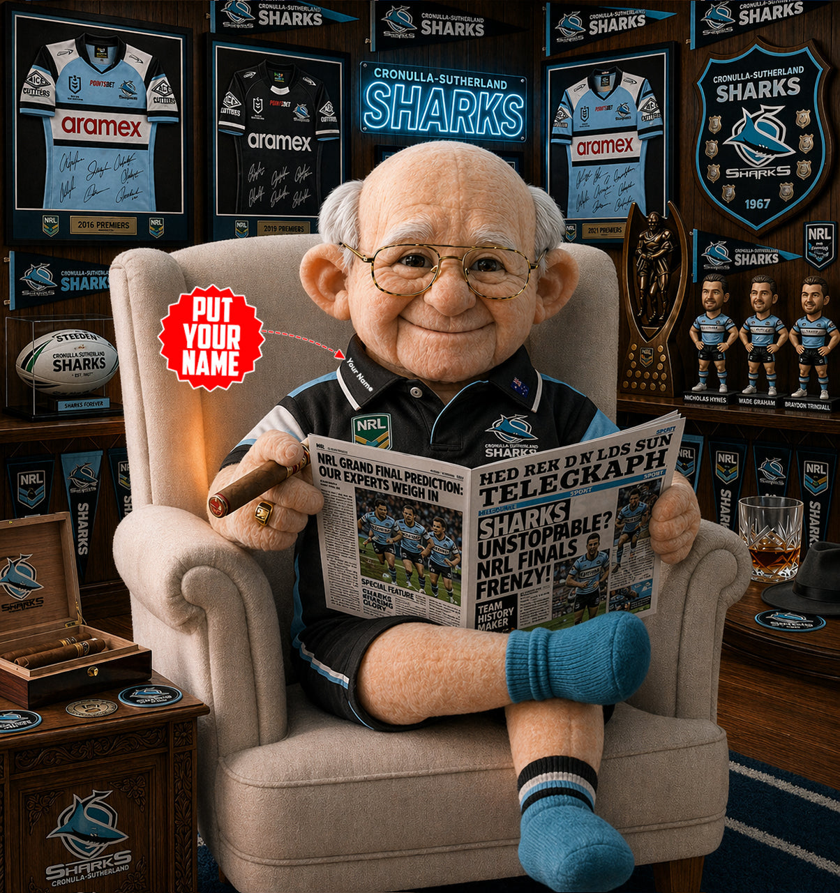 Premium NRL X CS Heritage Custome name Grandpa Collectible Plush NDT LVH 210426