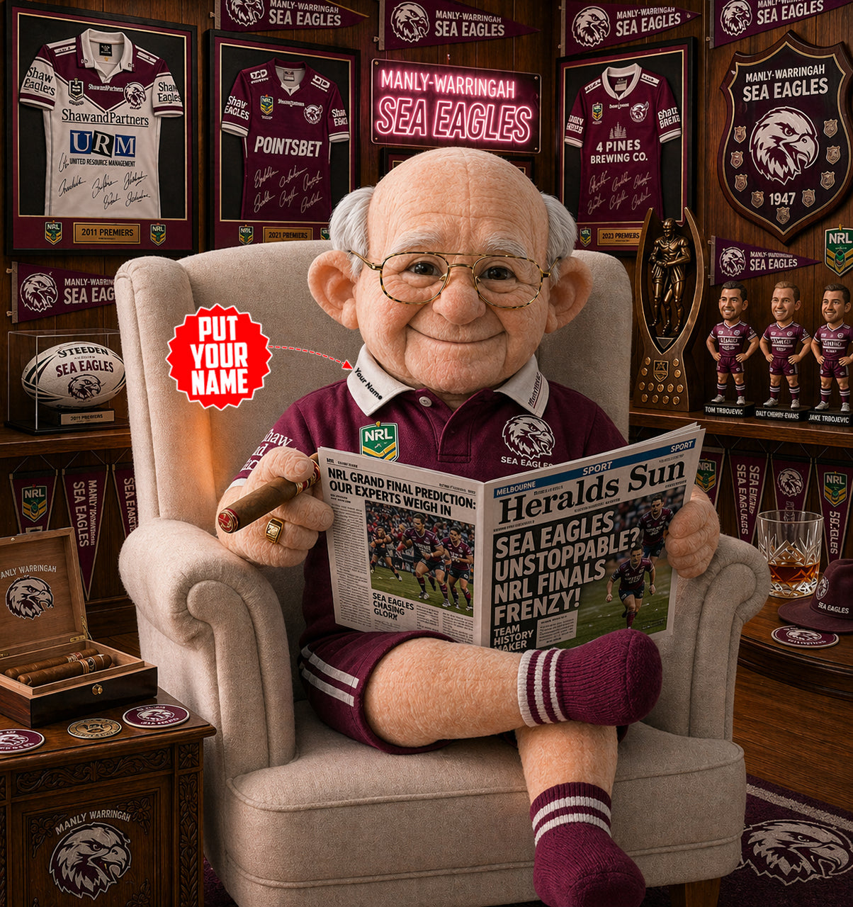 Premium NRL X MSE Heritage Custome name Grandpa Collectible Plush NDT LVH 210426