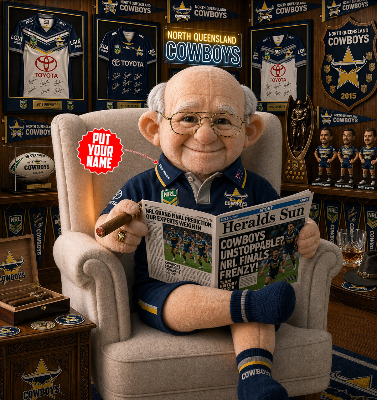 Premium NRL X NQC Heritage Custome name Grandpa Collectible Plush NDT LVH 210426