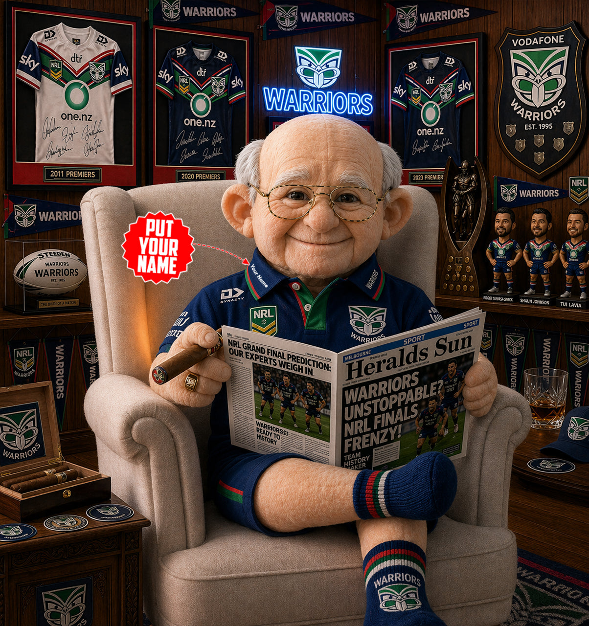 Premium NRL X WAR Heritage Custome name Grandpa Collectible Plush NDT LVH 210426