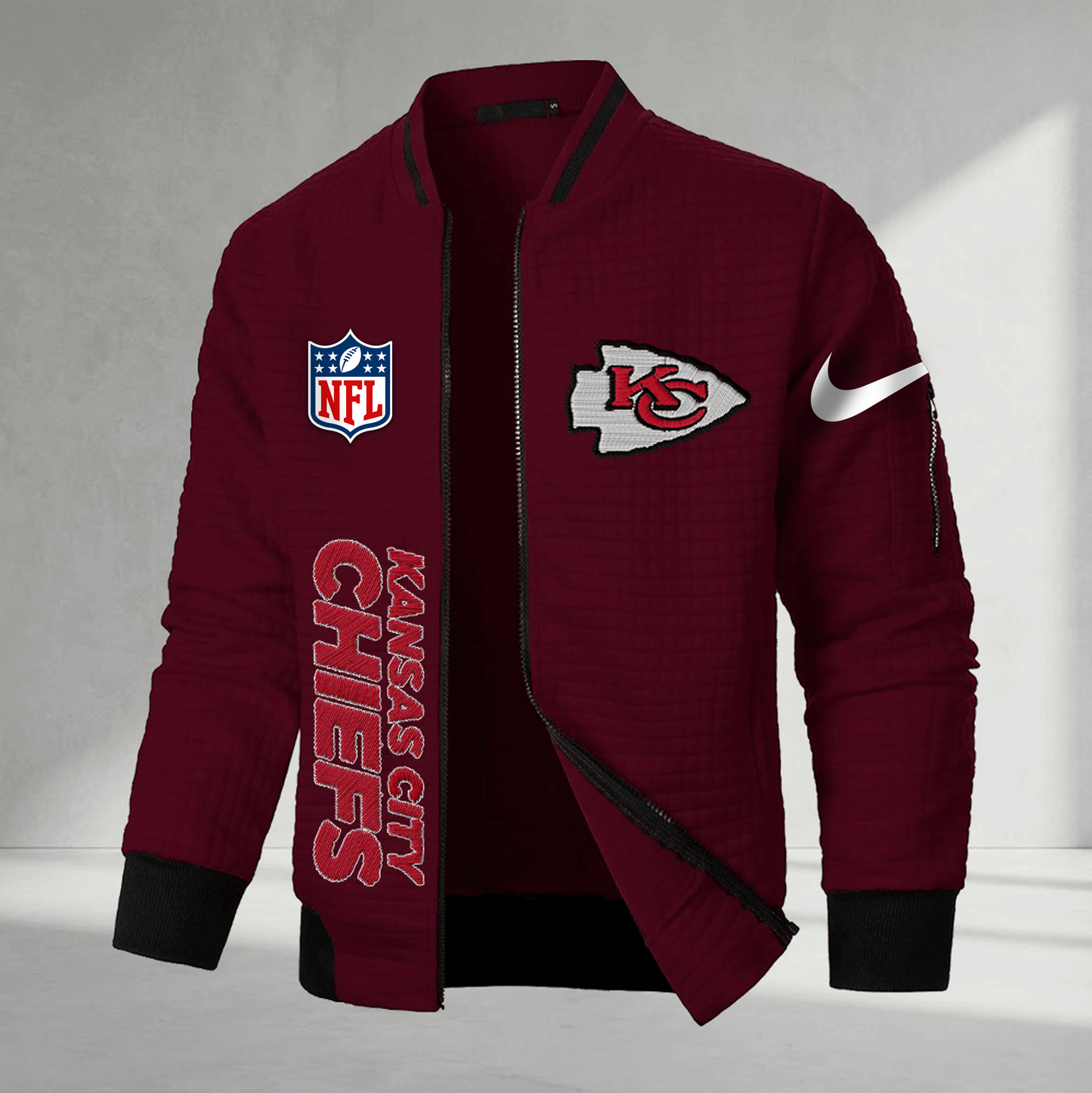 Premium NFL x KC Men�???s Waffle Plaid Cardigan NDT VHM 160126