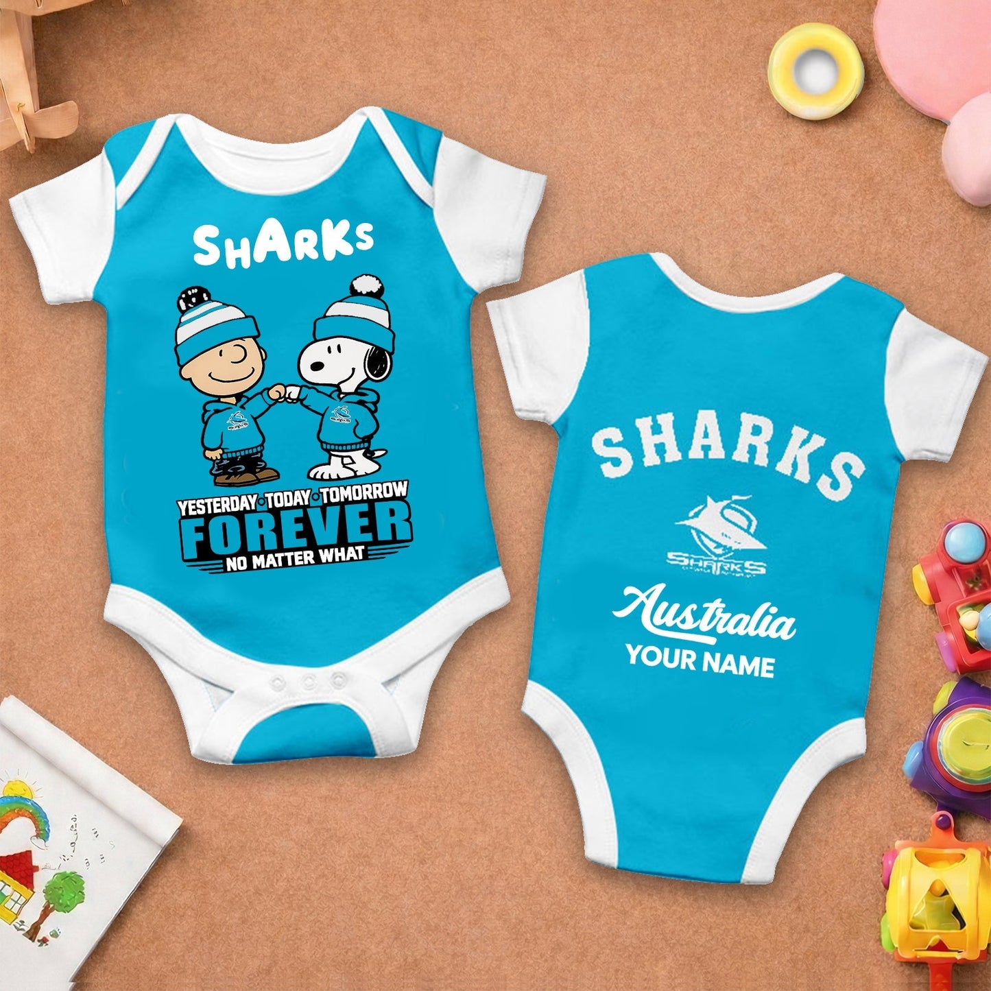 Premium NRL x CS New Baby Romper Peanuts Custom Name For Kids NDT LVH 110326