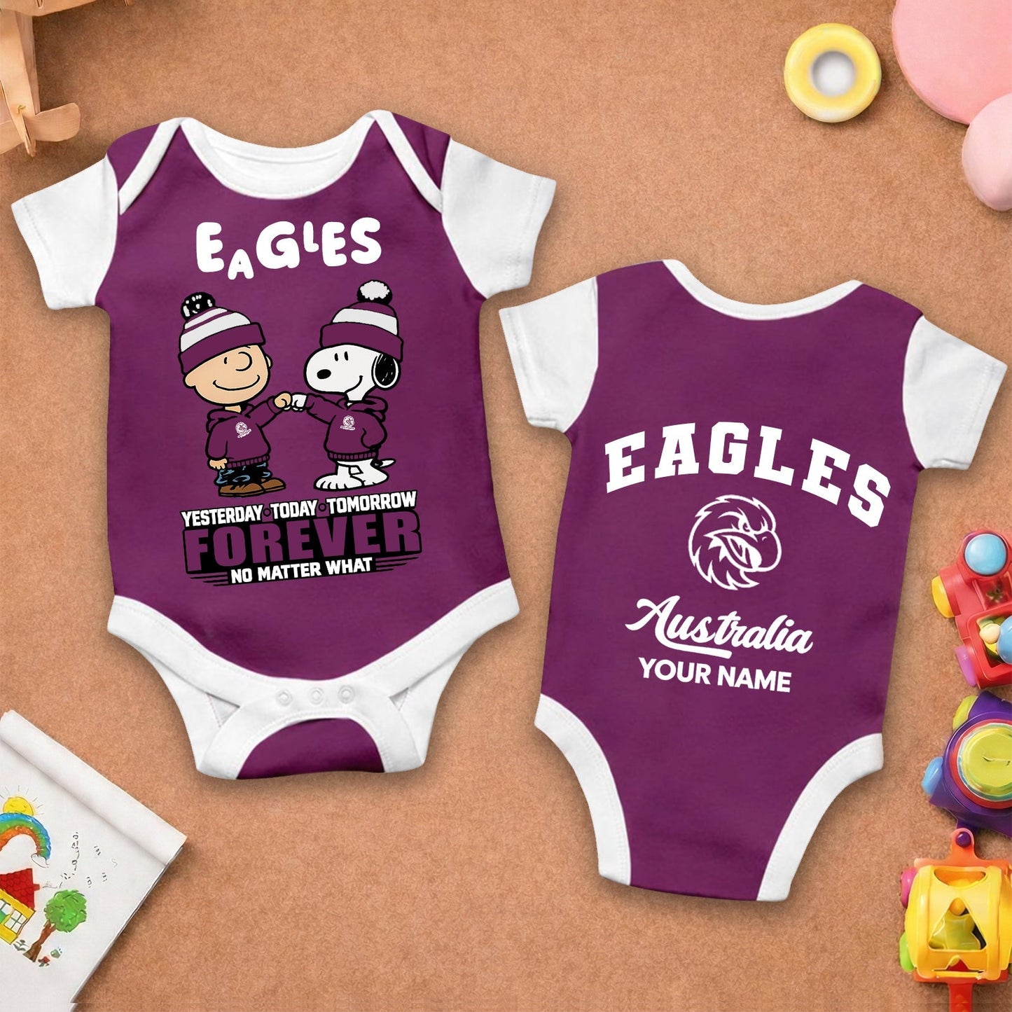 Premium NRL x MSE New Baby Romper Peanuts Custom Name For Kids NDT LVH 110326