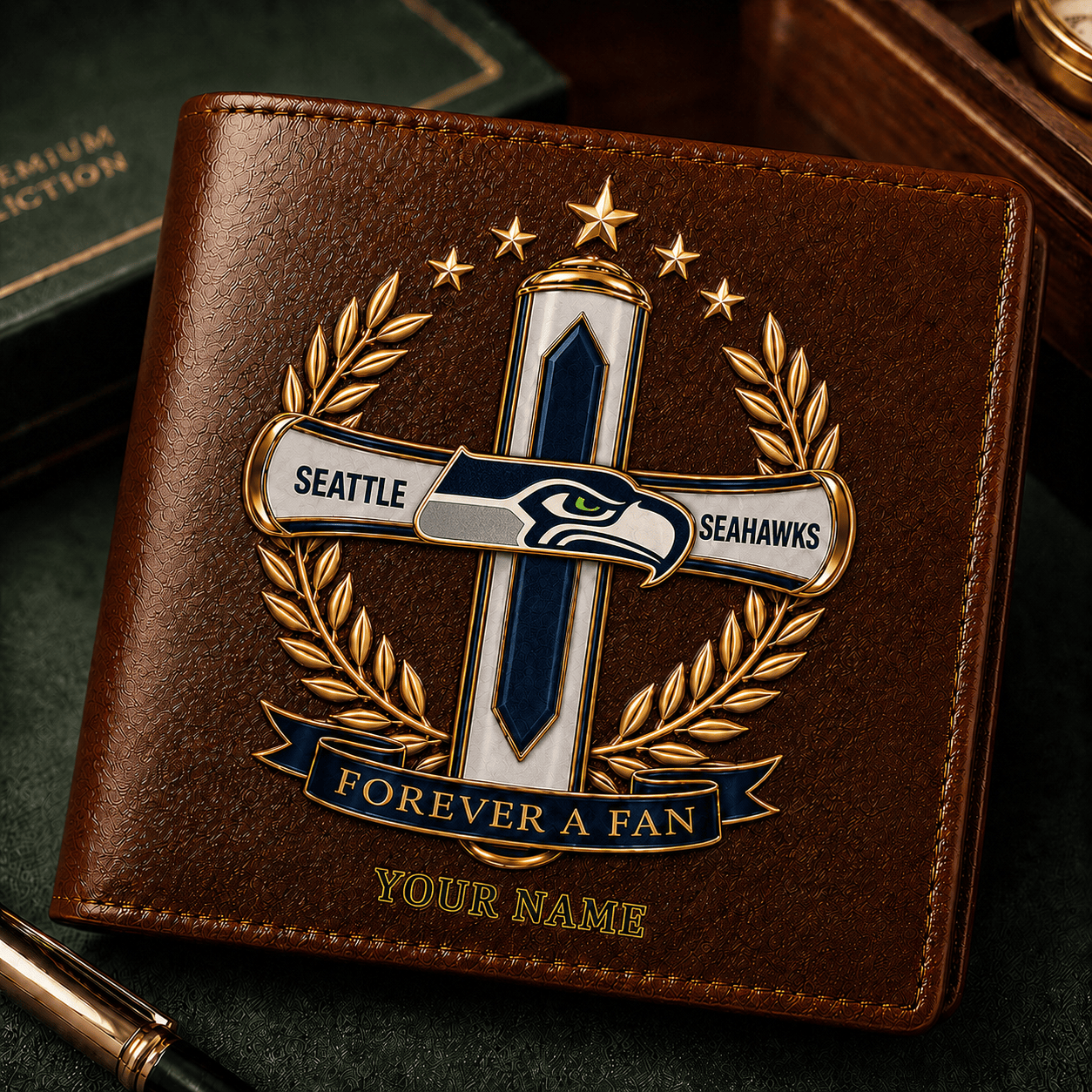 SS x NFL Cross Men Leather Wallet Custom Any Name Gifts 220626