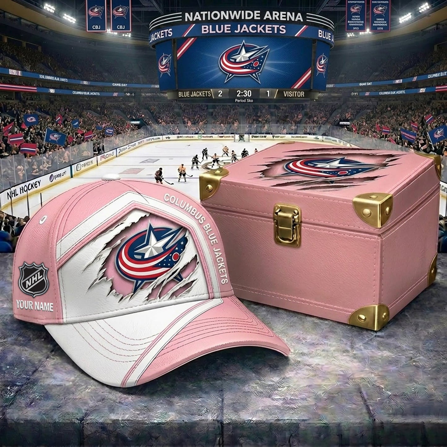 Signature Series NHL x CBJ BESPOKE PASTEL PINK CRACK CUSTOM NAME HAT V03 NDT NHM 280426