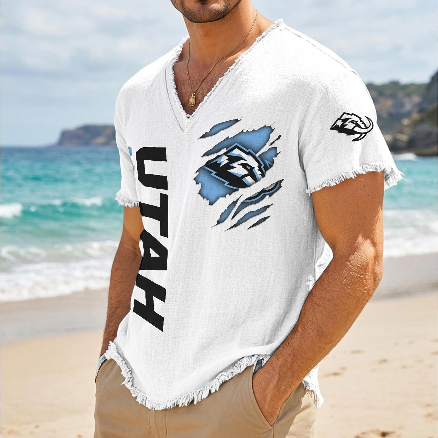 UTA x NHL V-Neck Linen Beach Shirt 1905 DatND DVT
