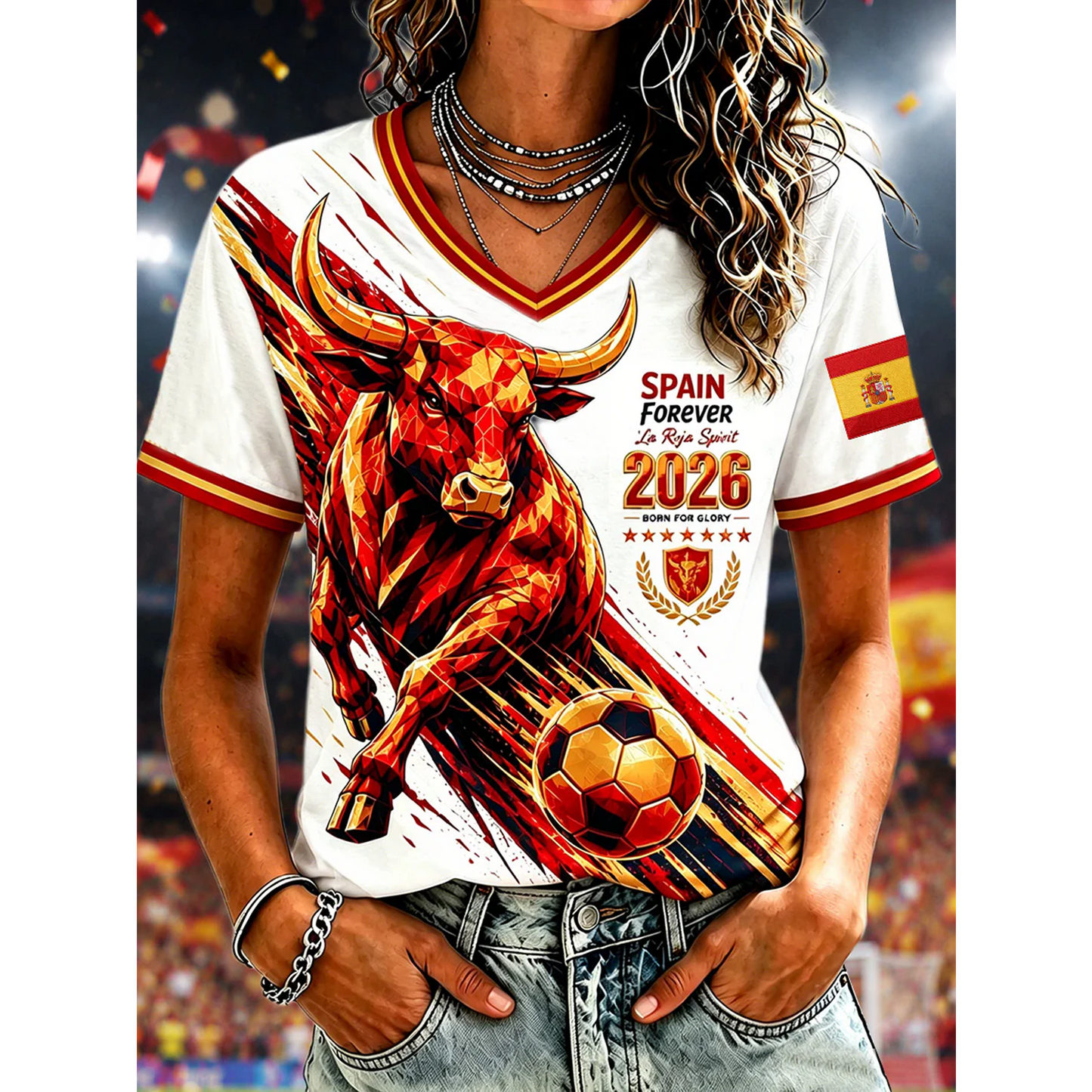 Women's Spanish Football Printed Shirt V8 DATND TANTD 050626