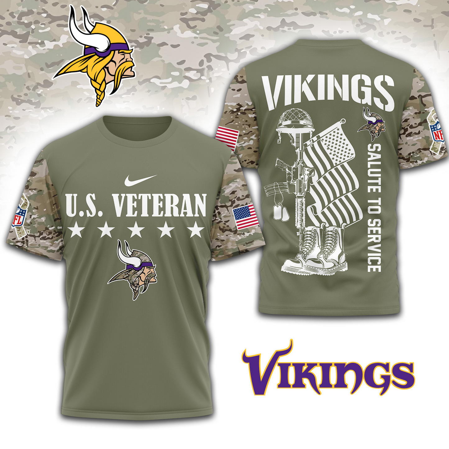 Premium NFL x MIN Salute To Service 3D Shirt DATND TANTD