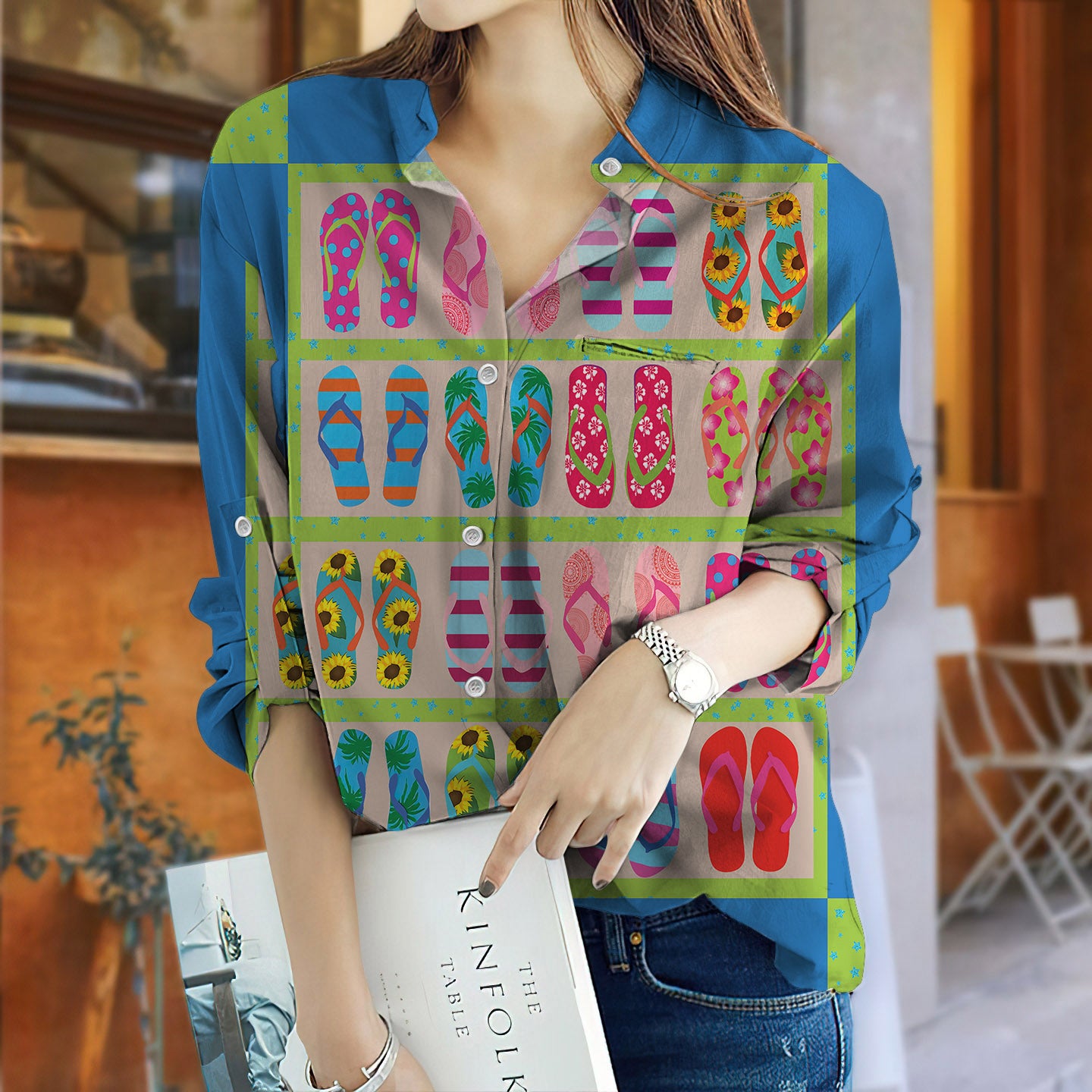 Summer Flip Flops Vintage Blouse Dress | Shirt Dress | Casual Shirt O-Neck Casual Loose Button-Down Shirt | Long Sleeve Plus Size Basic Blouse Top