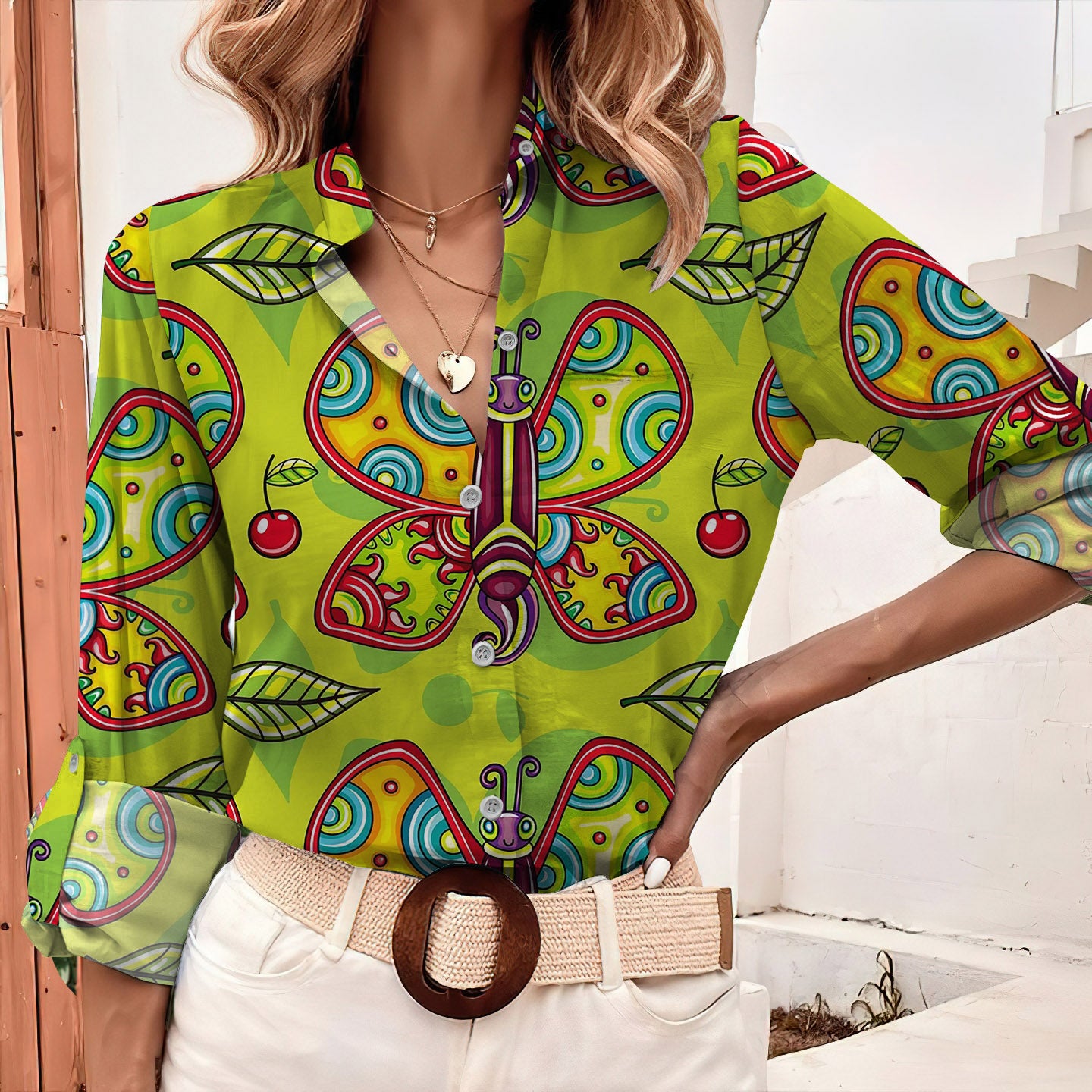 Summer Background Vintage Blouse Dress | Shirt Dress | Casual Shirt O-Neck Casual Loose Button-Down Shirt | Long Sleeve Plus Size Basic Blouse Top
