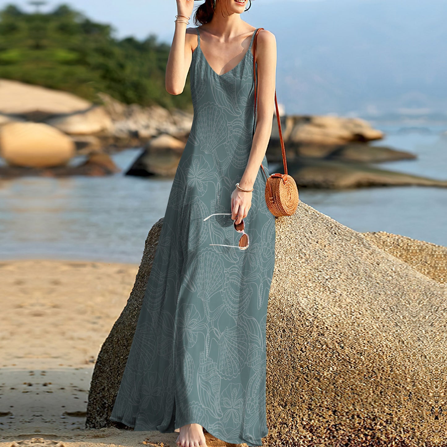 Beautiful Nautical Sea Beach Sleeveless Maxi Dress | Women Summer Dress | Sundress
