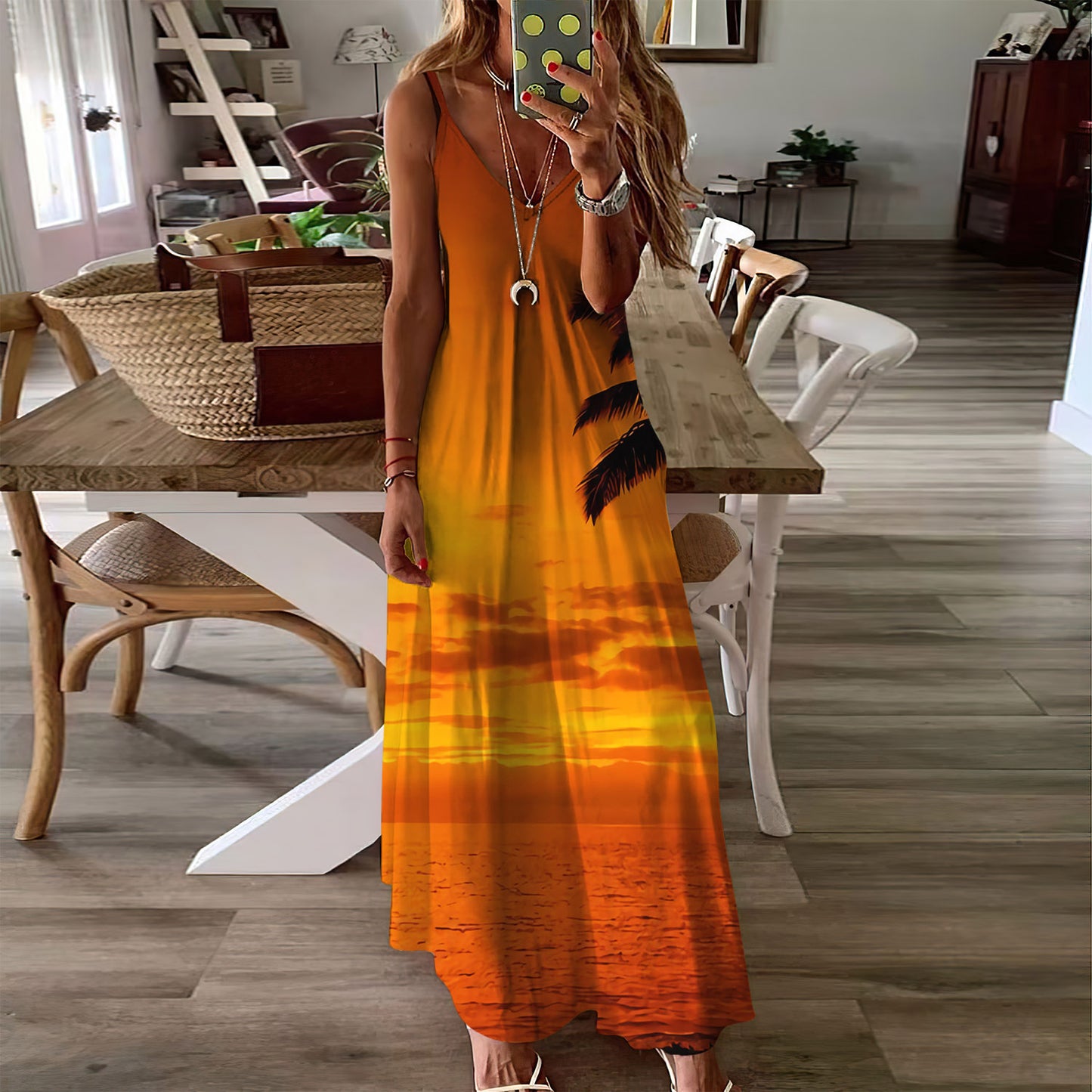 Tropical Island Beach Sunset Sleeveless Maxi Dress | Women Summer Dress | Sundress