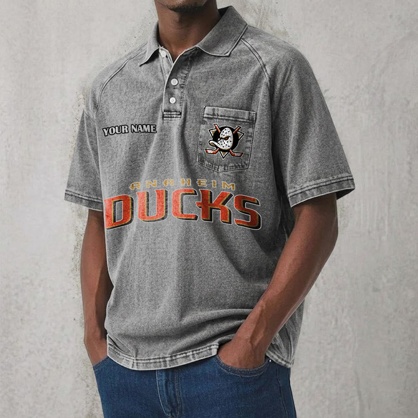 ANA x NHL Men's Distressed Turn-Down Collar Polo DATND TANTD 250526