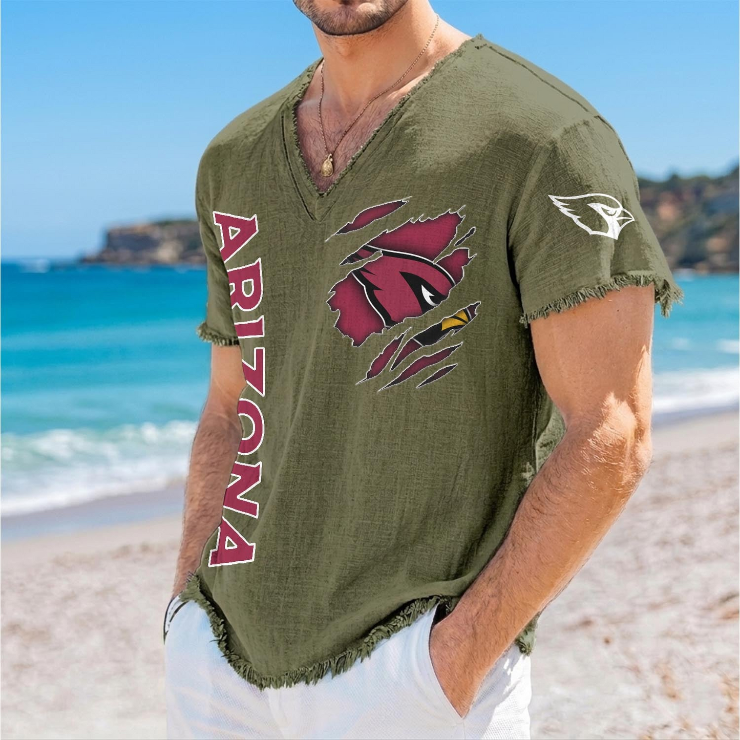 ARI x NFL V-Neck Linen Beach Shirt 1905 DatND DVT