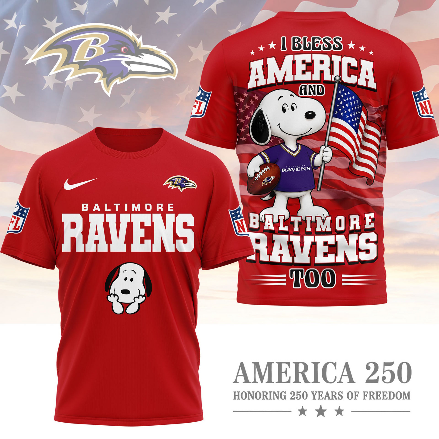 BAL Premium NFL Snoopy America 250 3D Shirt 1706
